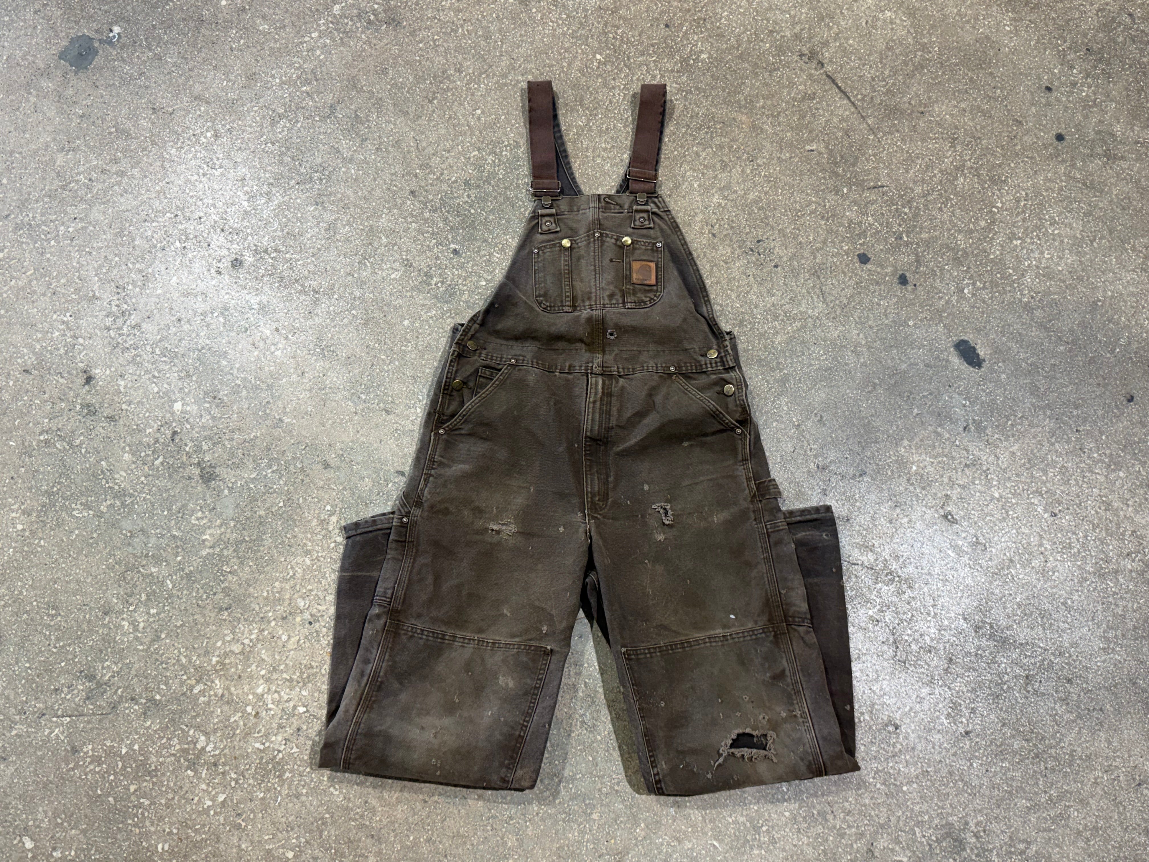 USED Carhartt Distressed Overalls - Brown Size 34x32