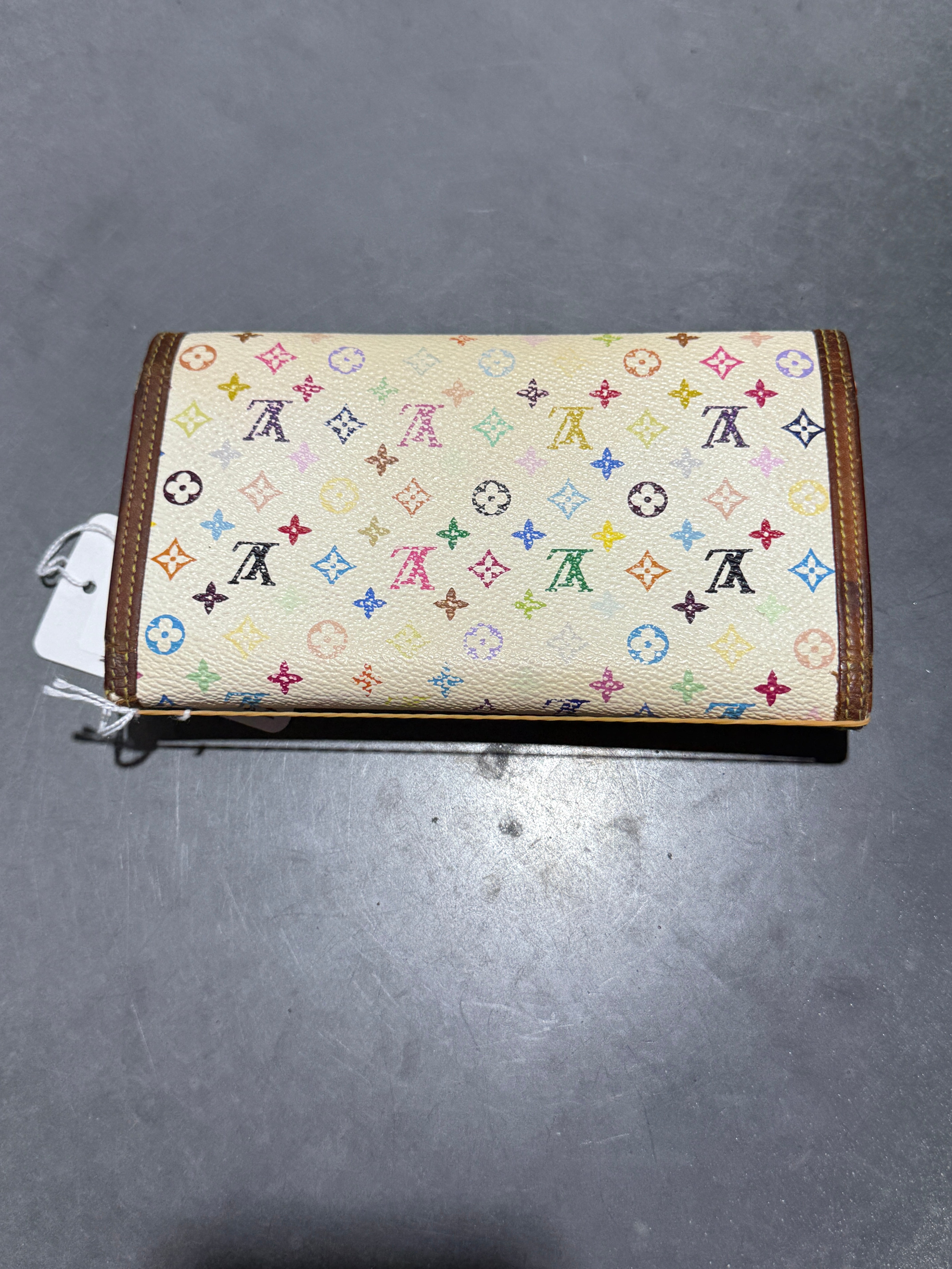 VTG 2000s Louis Vuitton x Murakami Monogram Tri Fold Wallet - White