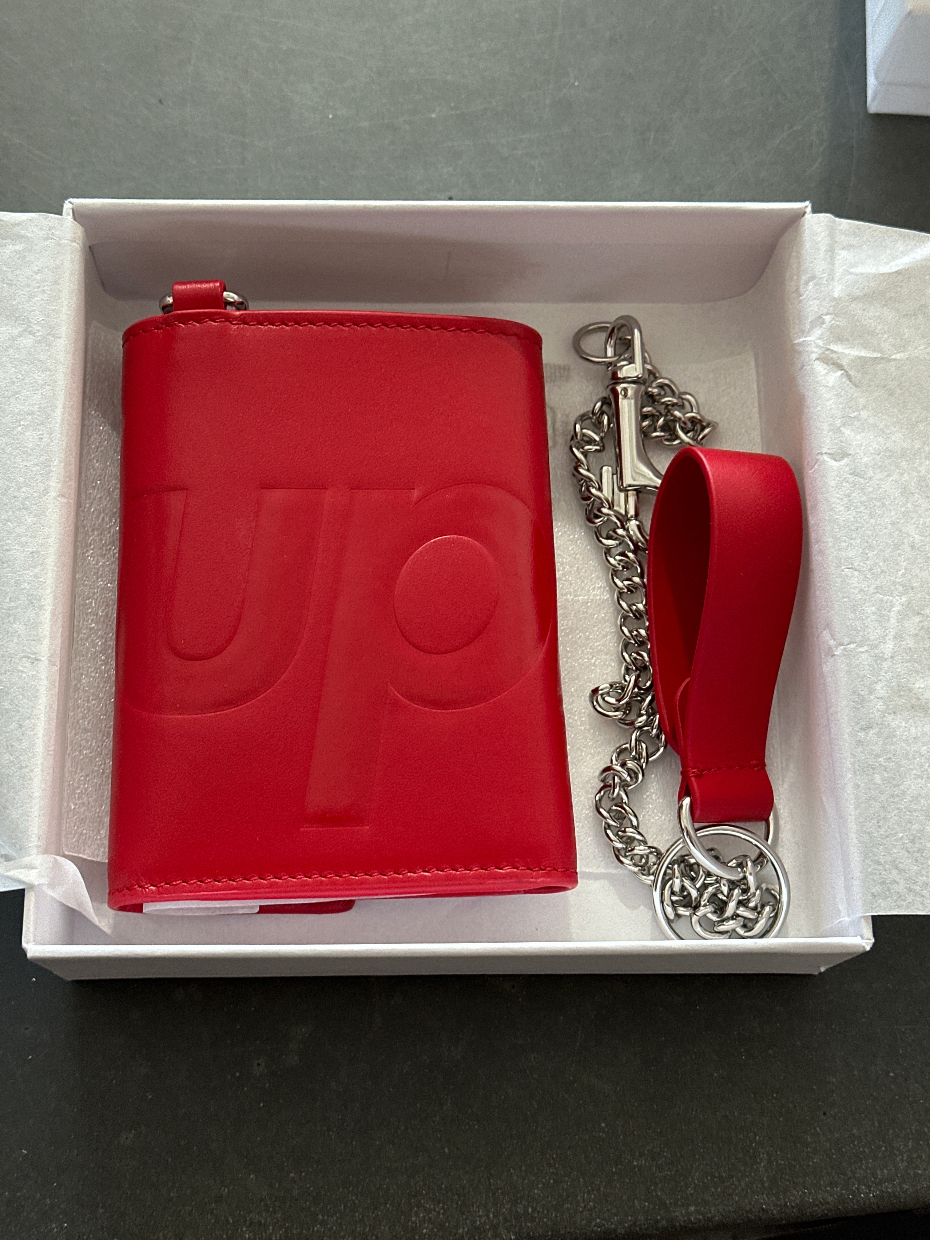 Supreme Leather Chain Wallet - Red