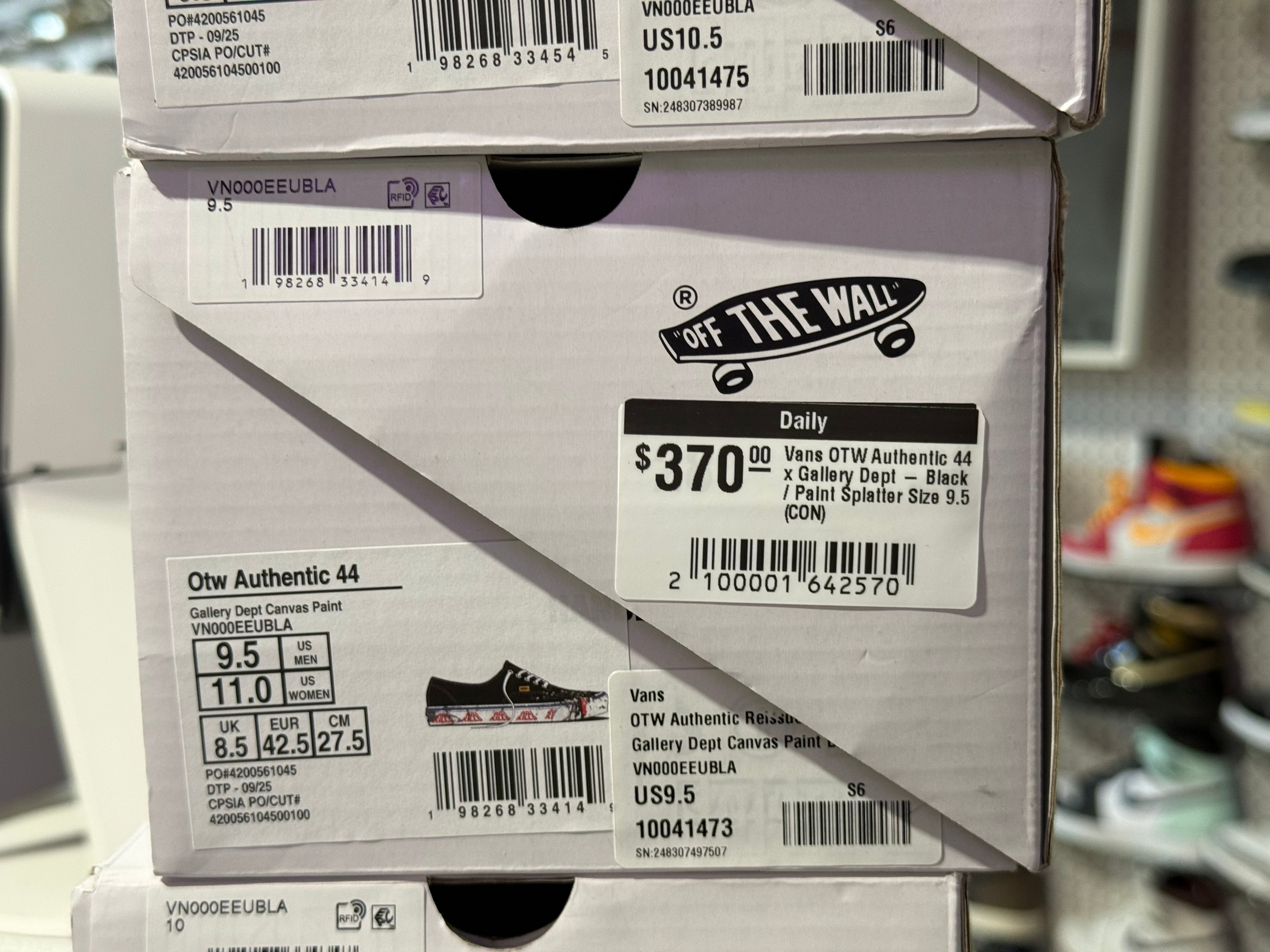Vans OTW Authentic 44 x Gallery Dept - Black / Paint Splatter Size 9.5