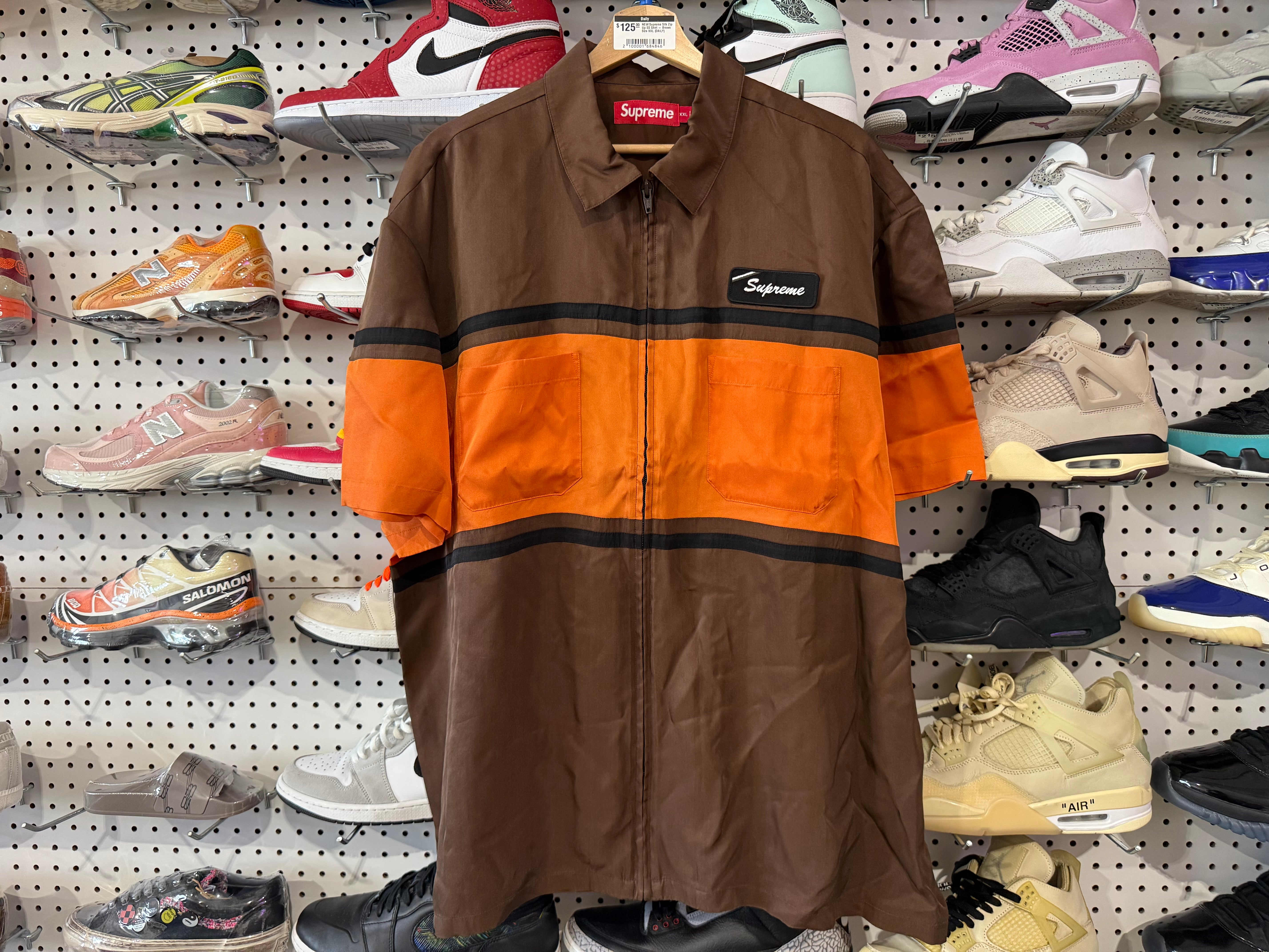 NEW Supreme Silk Zip Up SS Shirt - Brown Size XXL