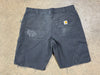 USED Distressed Carhartt Double Knee Shorts - Dark Grey Size 36