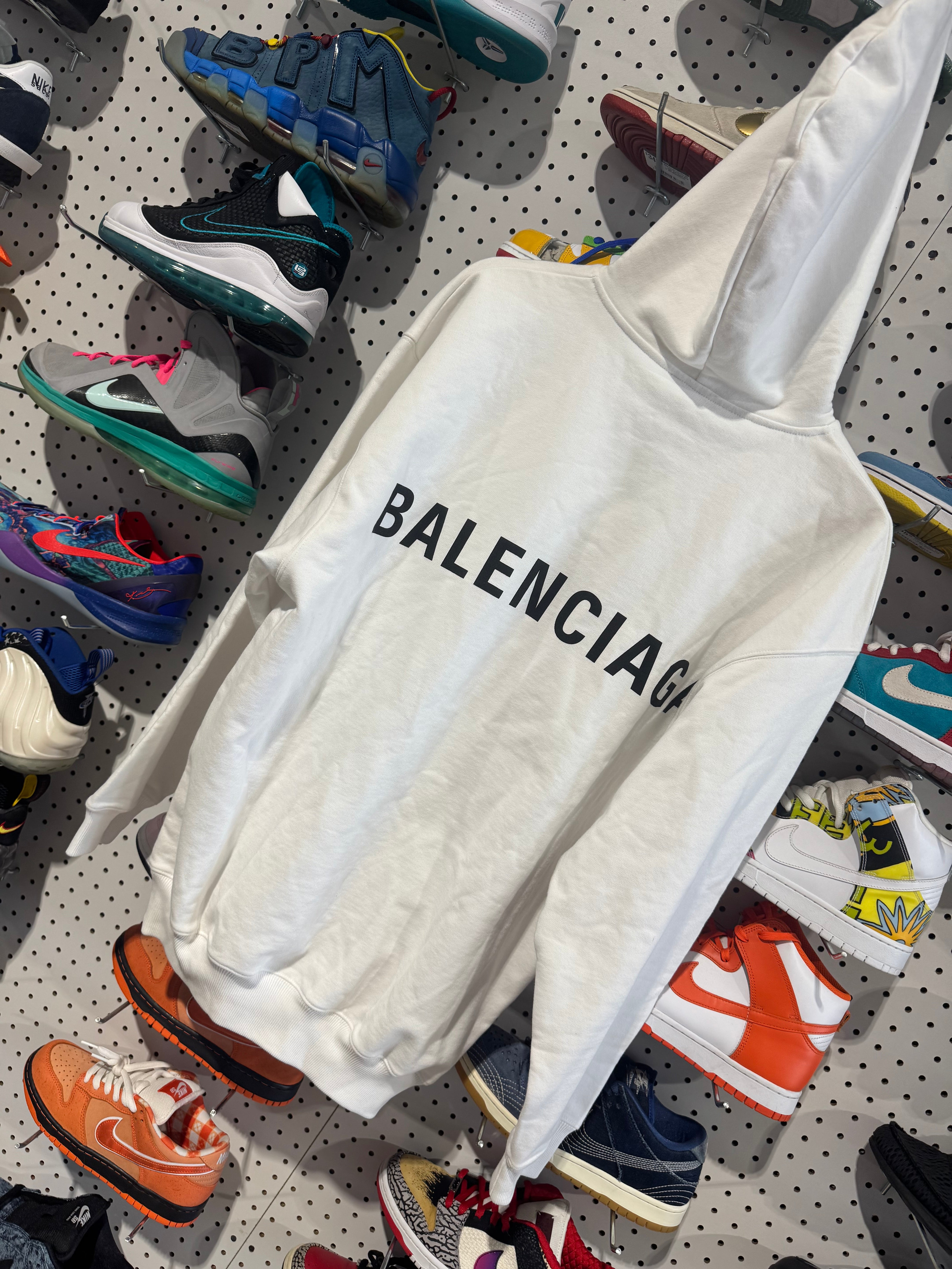 NEW Balenciaga Back Logo Hoodie - White Size Small