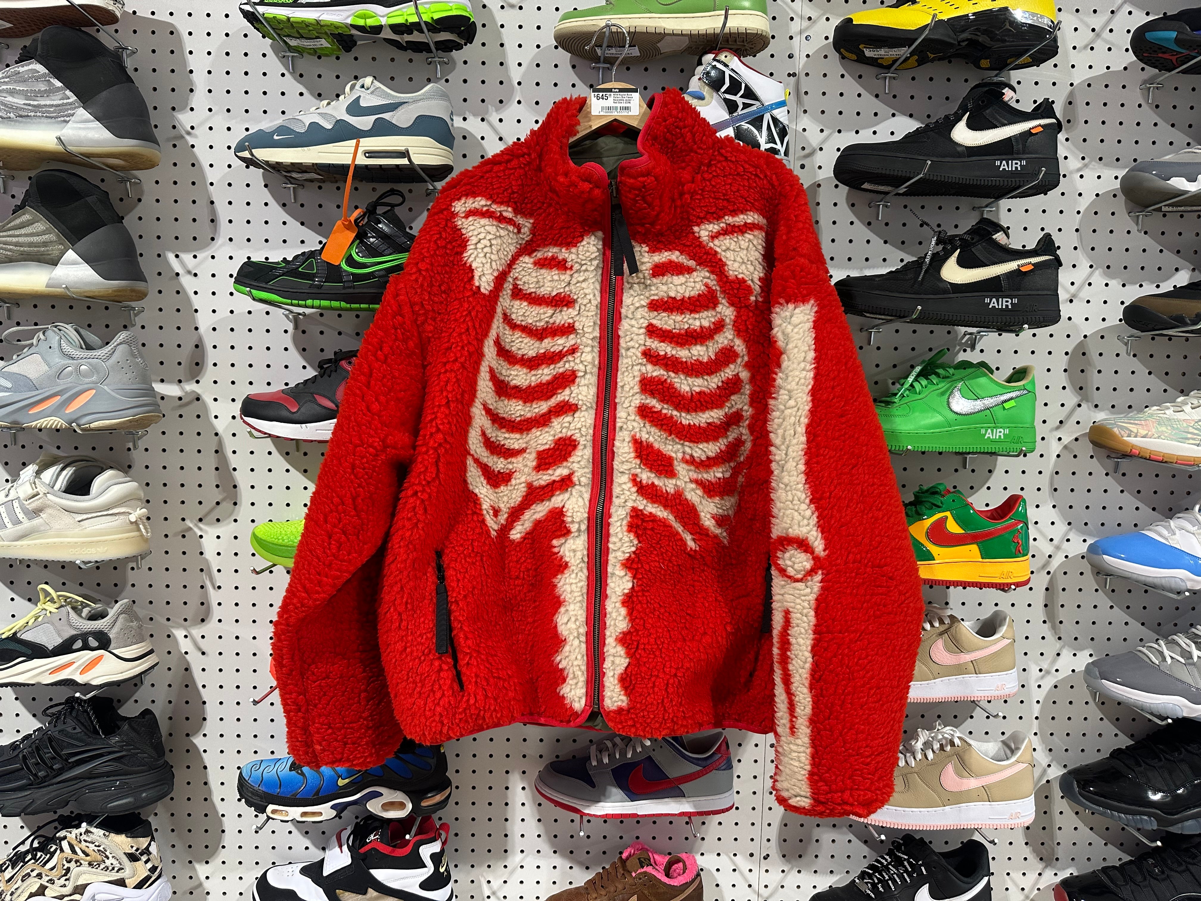 NEW Kapital Bone Pattern Boa Fleece Reversible Jacket - Red Size 5