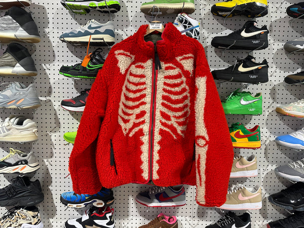 NEW Kapital Bone Pattern Boa Fleece Reversible Jacket - Red Size 5