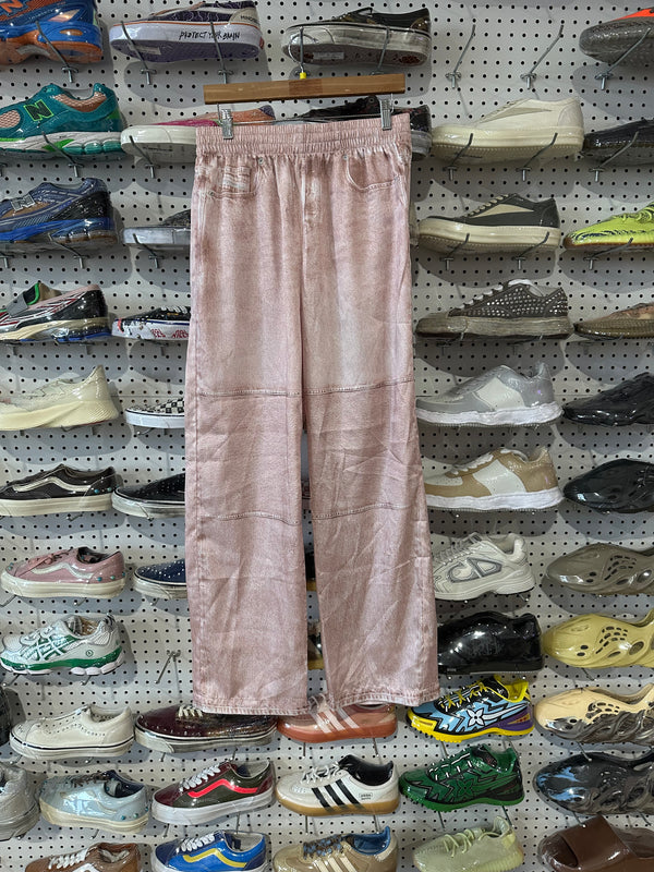 NEW Diesel Pants With Trompe L'oeil Denim Print - Pink Size 30-32