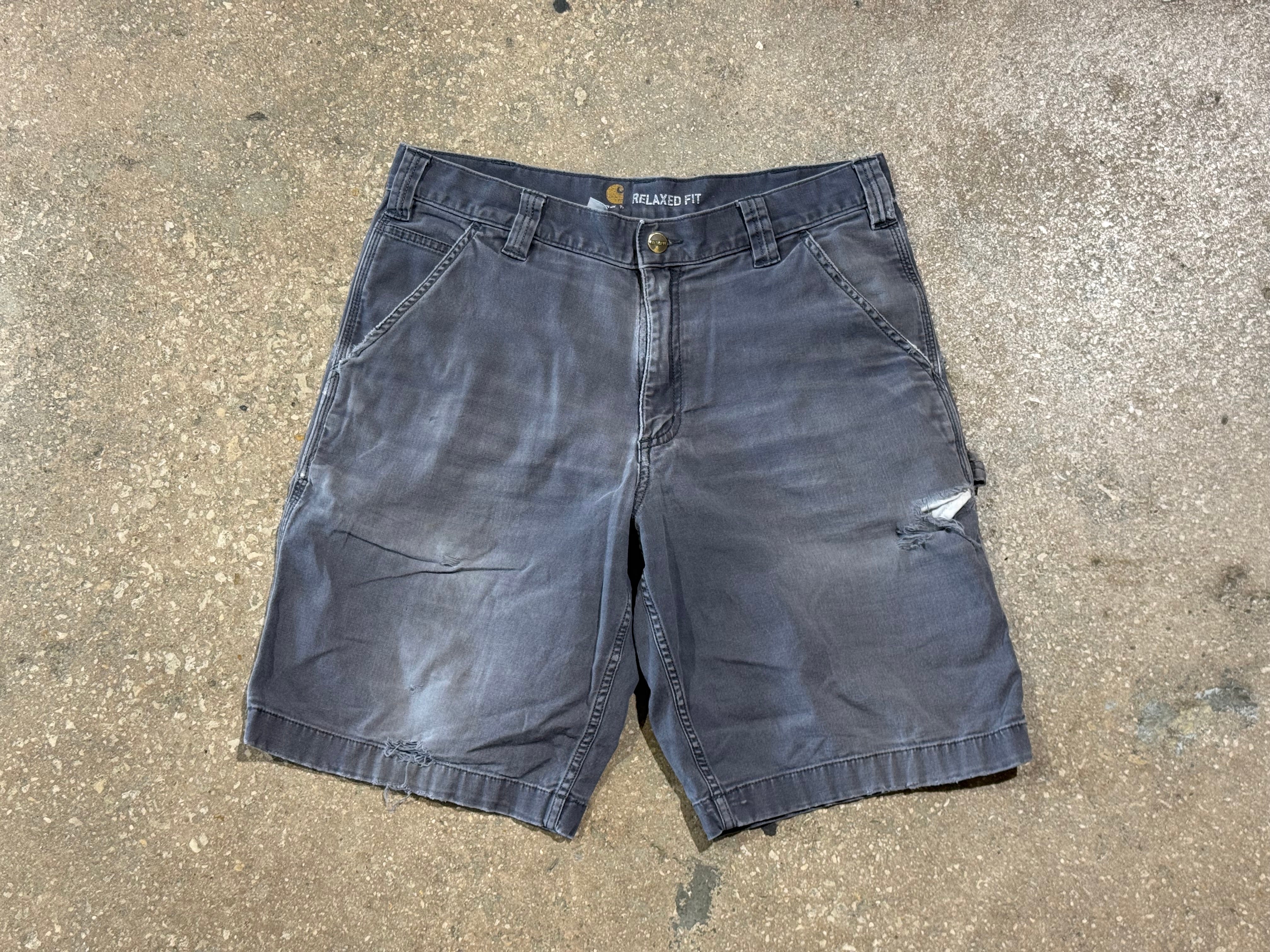USED Carhartt Distressed Shorts - Grey Size 34
