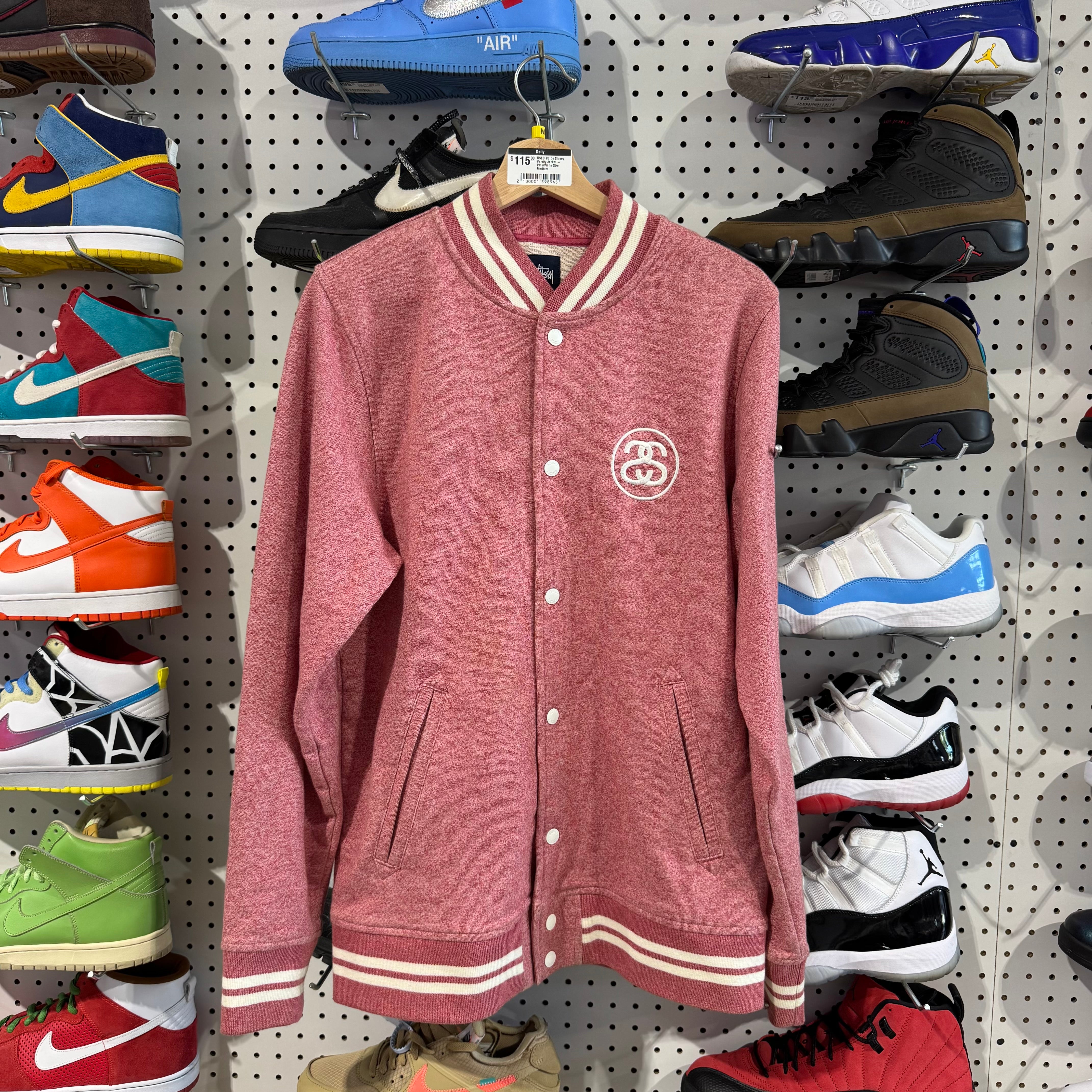 USED 2010s Stussy Varsity Jacket - Pink/White Size Medium