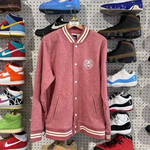USED 2010s Stussy Varsity Jacket - Pink/White Size Medium