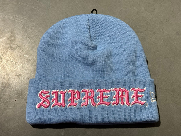 NEW Supreme x New Era Old English Beanie - Light Blue