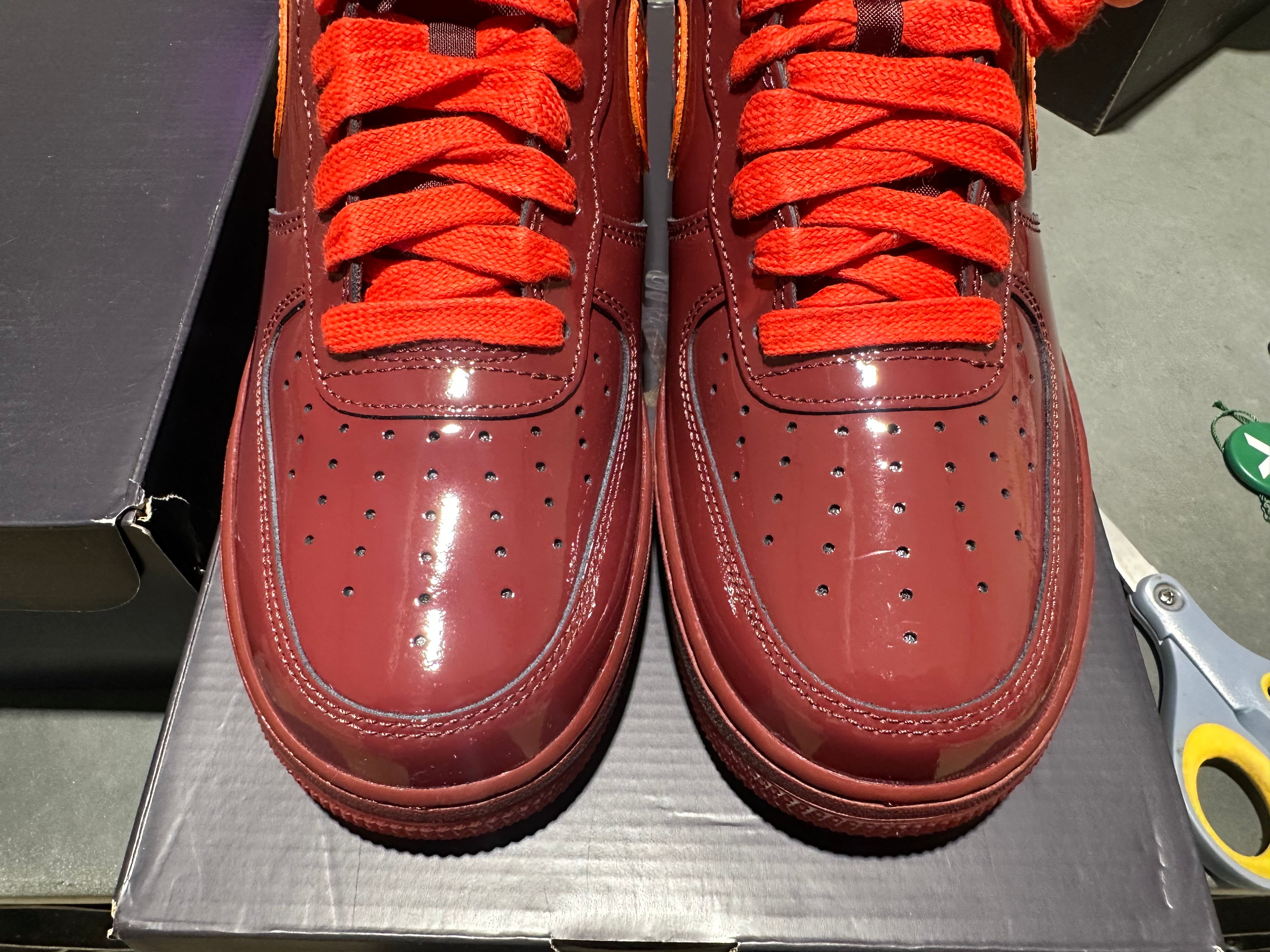 Nike Air Force 1 Low Patent Leather - Dark Team Red Safety Orange Size 9