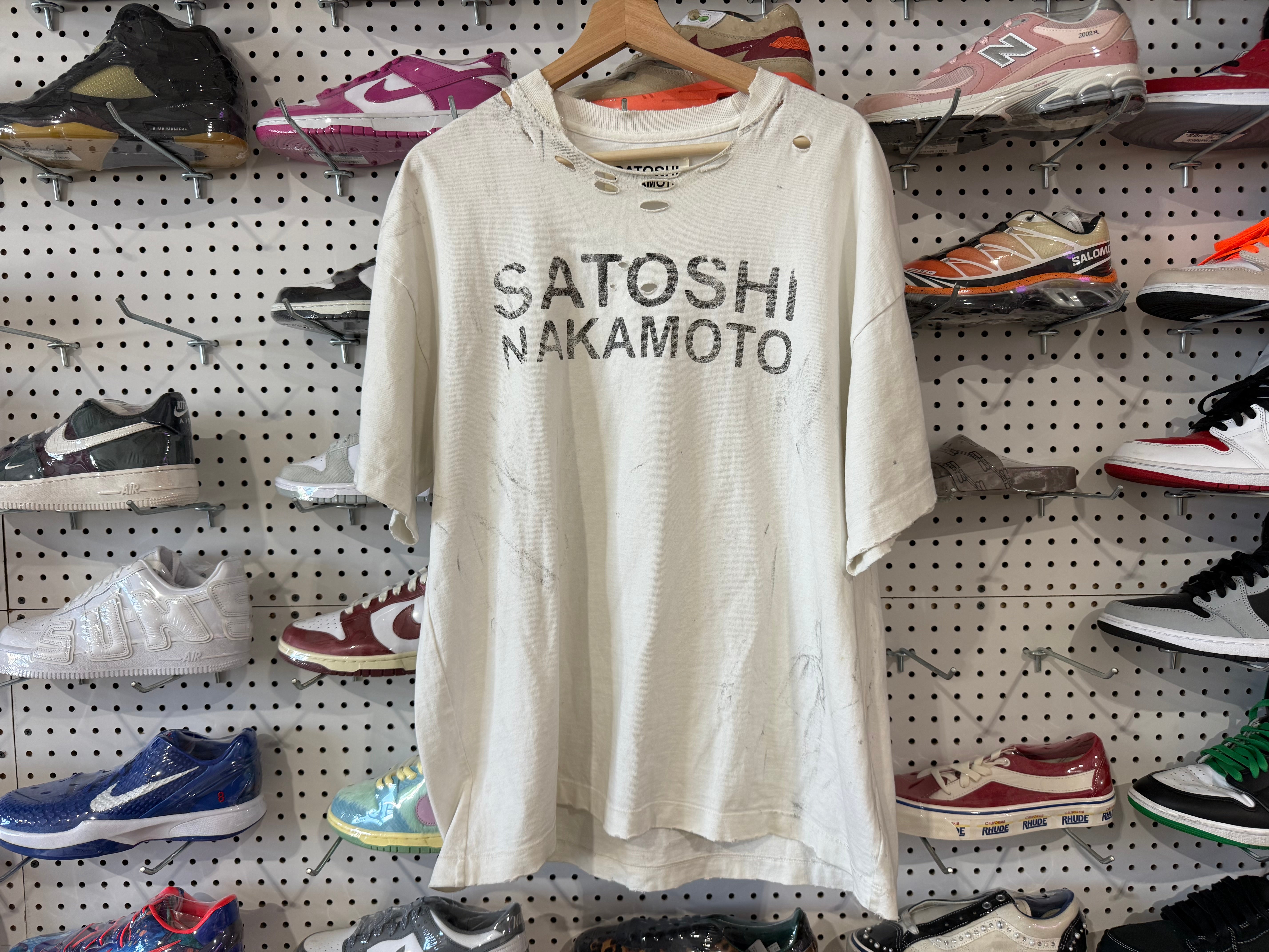 USED Satoshi Nakamoto Distressed Tee - White Size Small