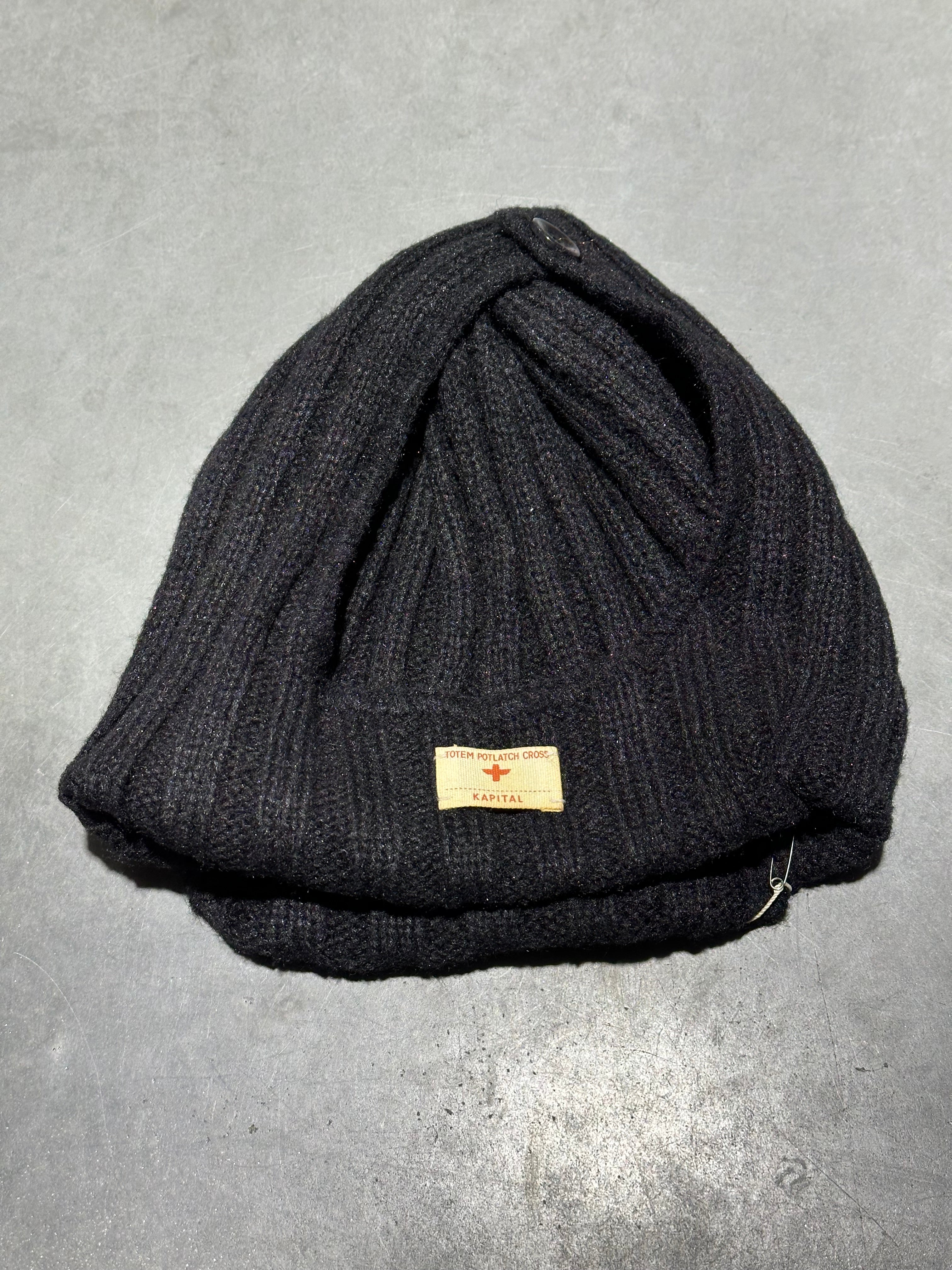 NEW Kapital 5G Wool 3x3 Rib Hunting Knit Cap - Black