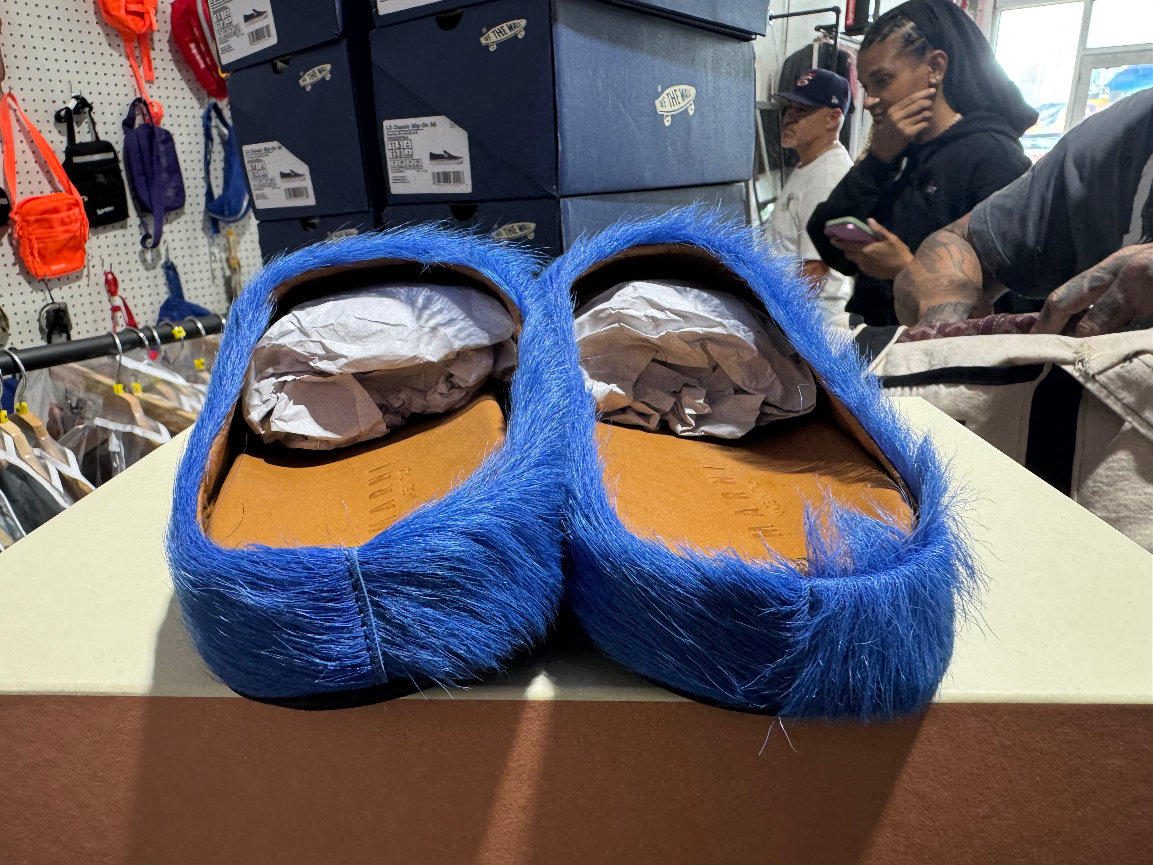 Marni Long Hair Calfskin Fussbett Sabot Mule - Iris Blue Size 43EU/9.5US