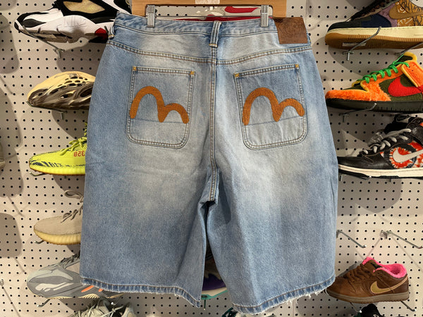 NEW Evisu Light Wash Denim Shorts - Indigo Size XXL
