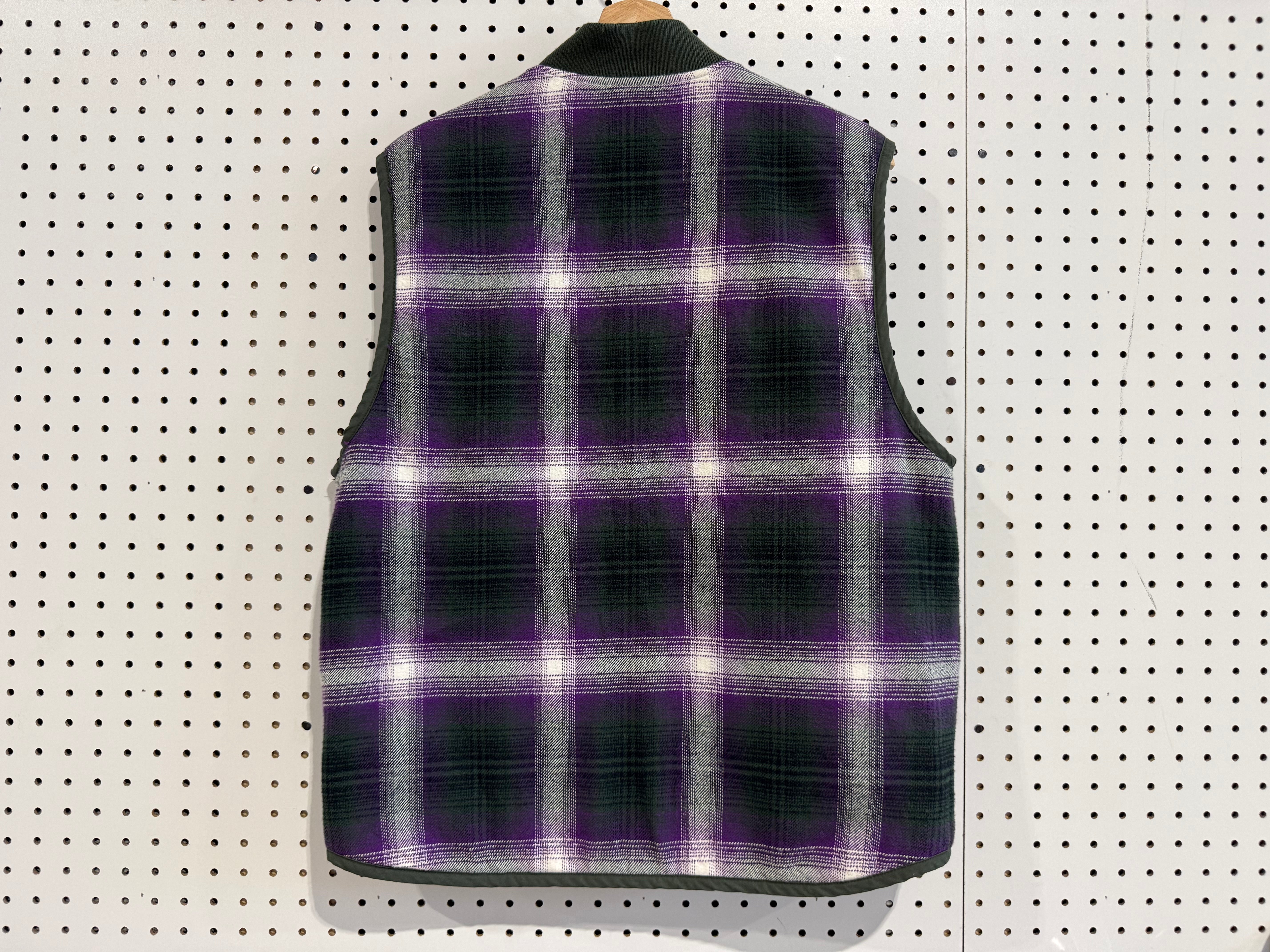 USED Supreme Reversible Shadow Plaid Vest - Green/Purple Size Medium