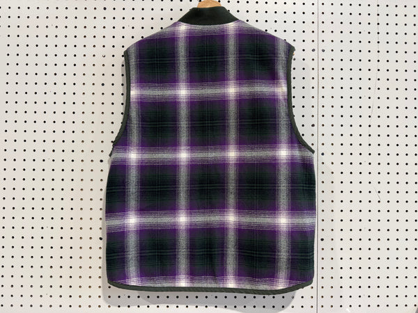 USED Supreme Reversible Shadow Plaid Vest - Green/Purple Size Medium
