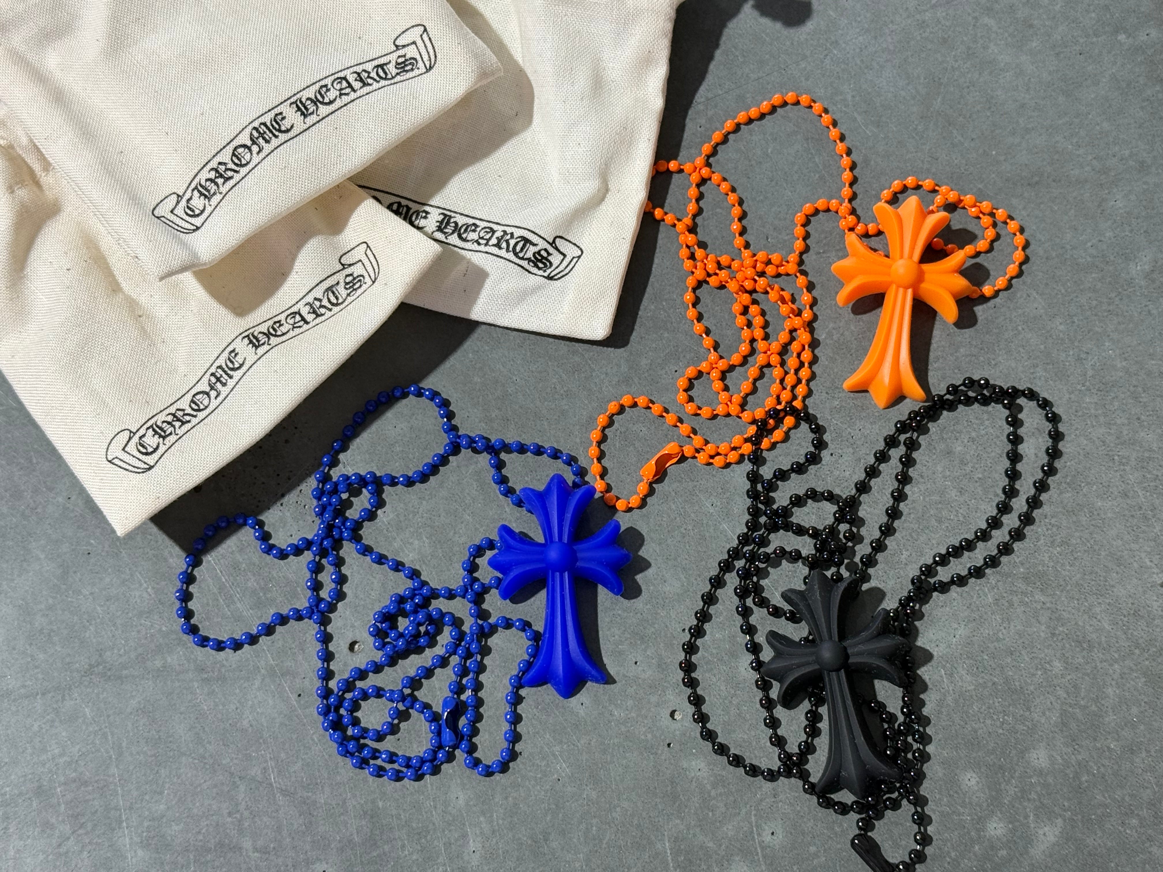 NEW Chrome Hearts Small Plastic Pendant With Chain - Orange