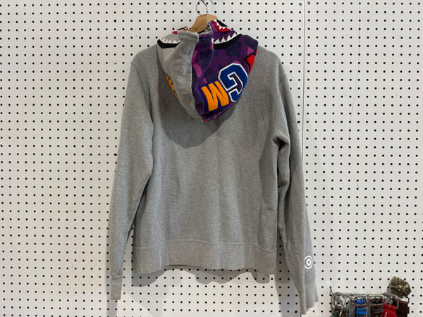 USED BAPE Color Camo Full Zip Shark Hoodie - Grey/Purple Size Large