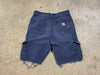 USED Distressed Carhartt Cargo Shorts - Navy Blue Size 30