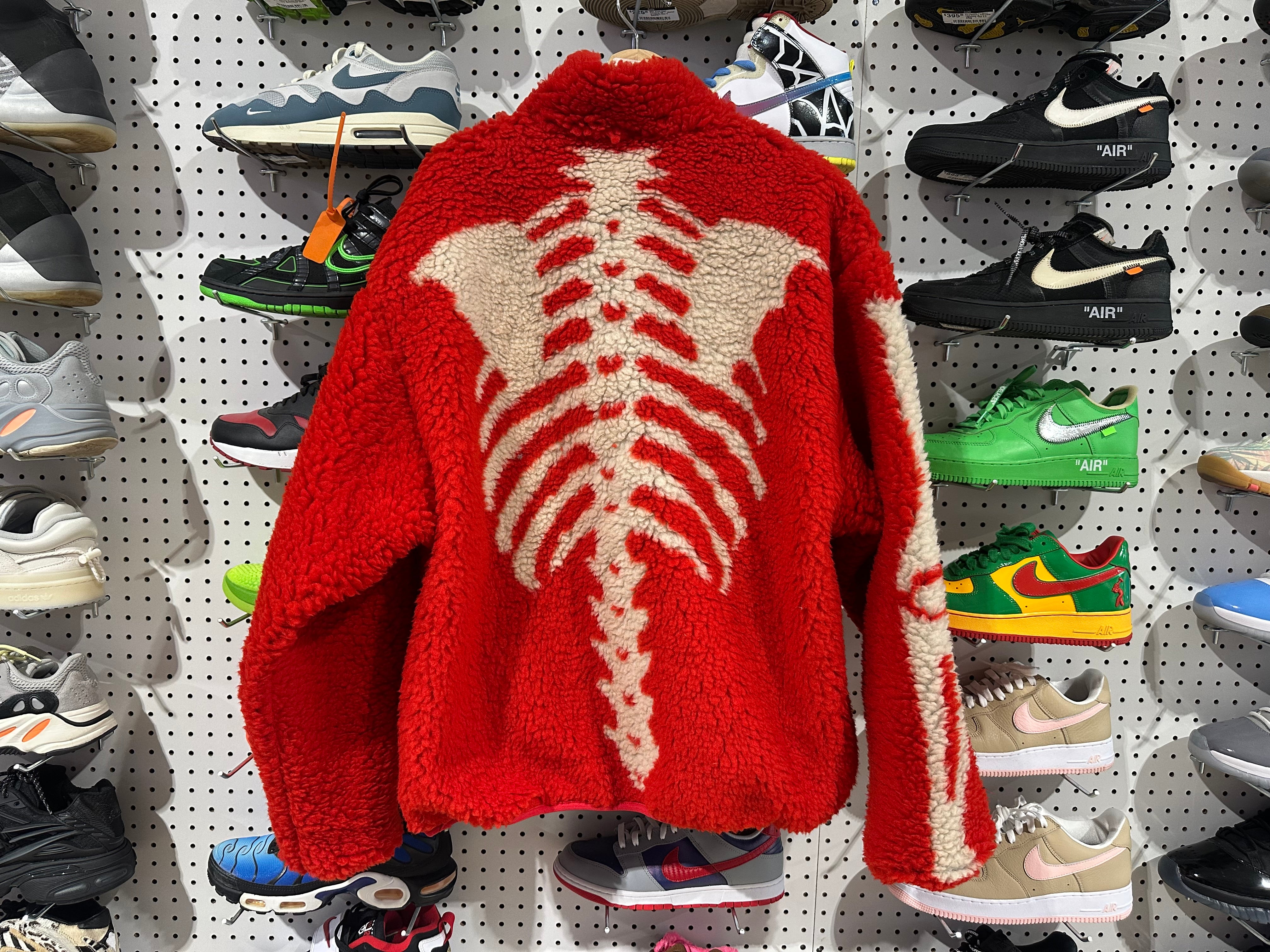NEW Kapital Bone Pattern Boa Fleece Reversible Jacket - Red Size 5