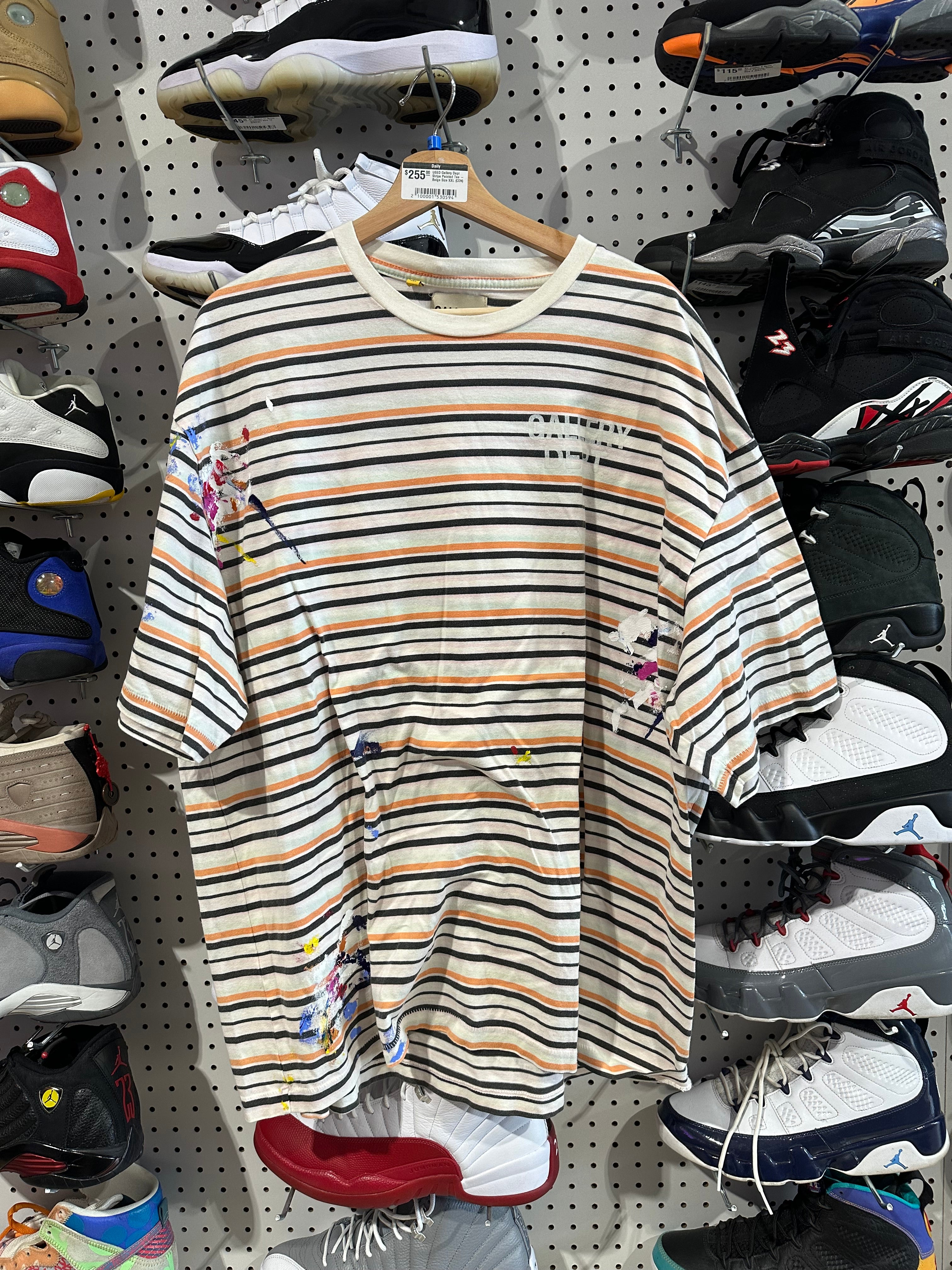 USED Gallery Dept Stripe Painted Tee - Beige Size XXL