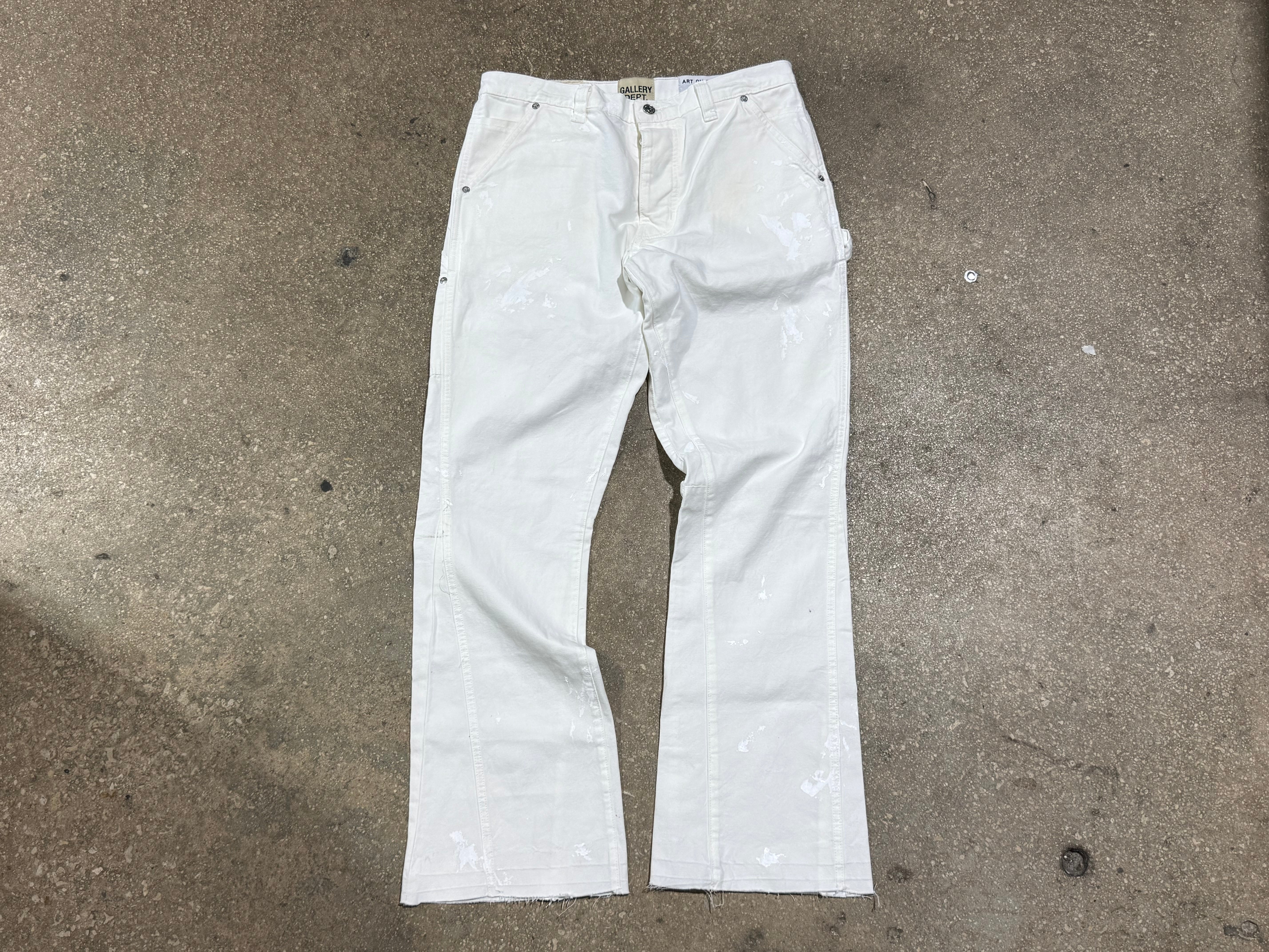 NEW Gallery Department Distressed Flared Painter Pants - White Size 33