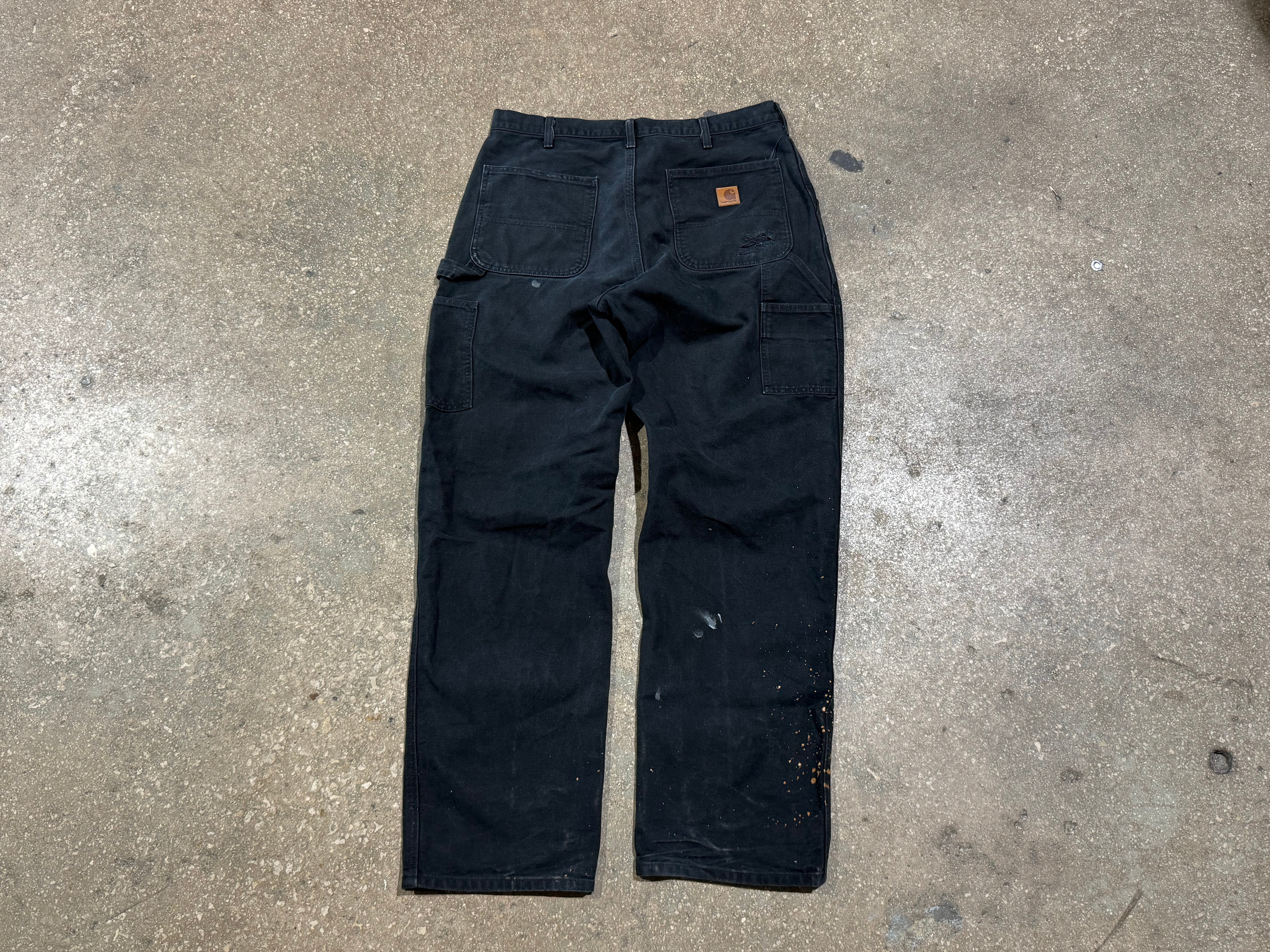 USED Distressed Carhartt Bleached Carpenter Pants - Black Size 36x34
