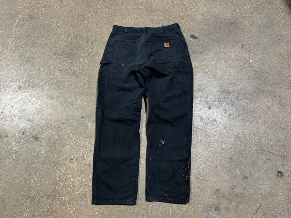 USED Distressed Carhartt Bleached Carpenter Pants - Black Size 36x34
