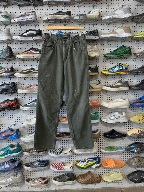 USED Distressed Carhartt Cat 2 Carpenter Pants - Olive Size 32x34