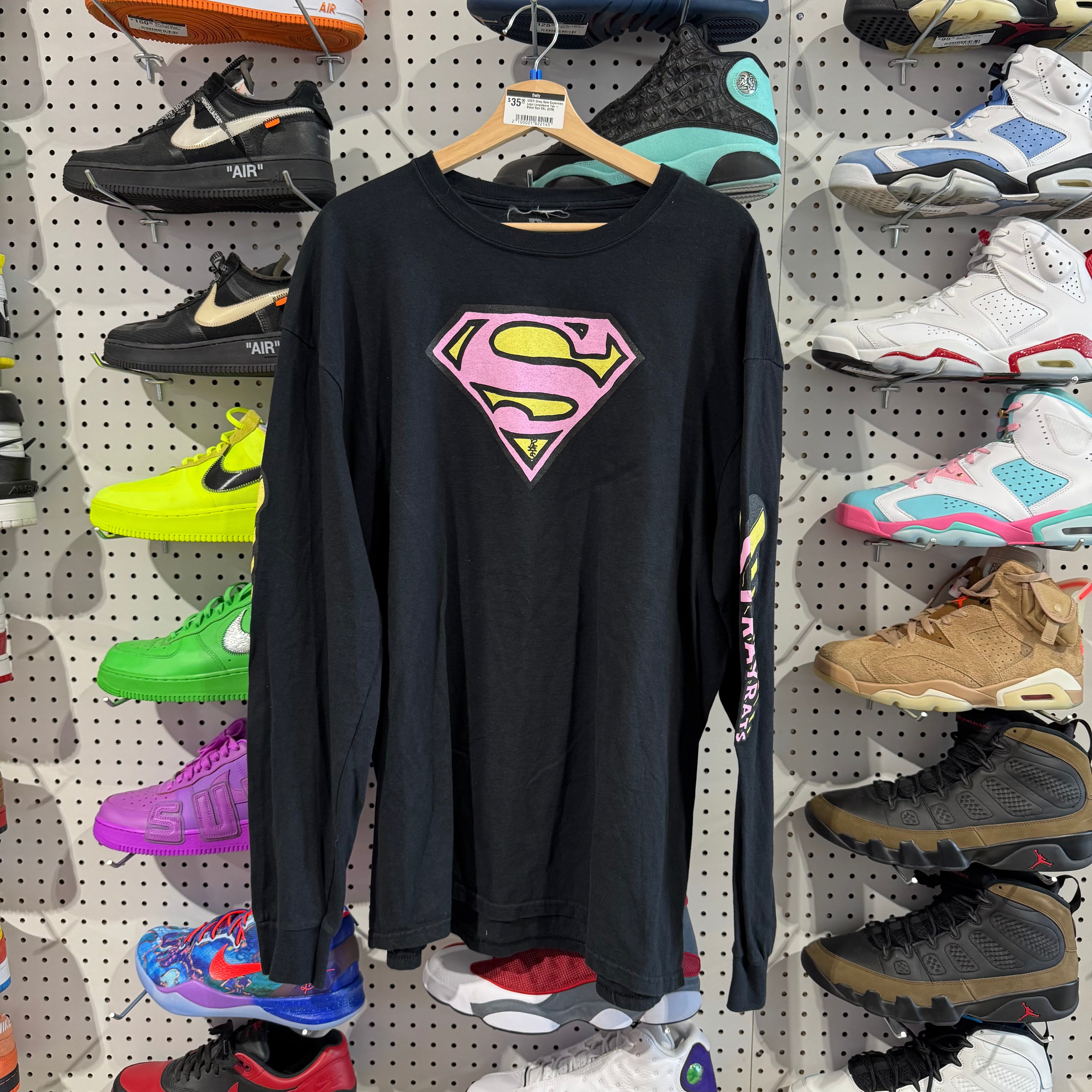 USED Stray Rats Superman Logo Longsleeve Tee - Black Size XXL