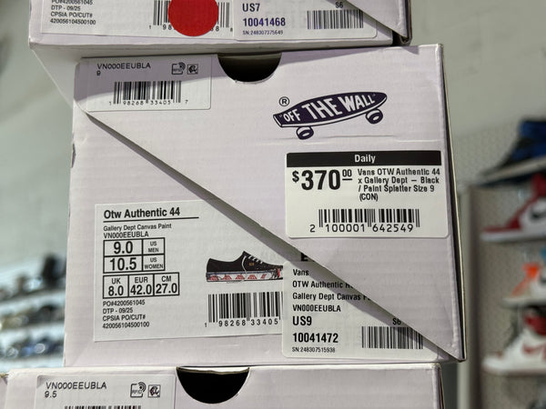 Vans OTW Authentic 44 x Gallery Dept - Black / Paint Splatter Size 9