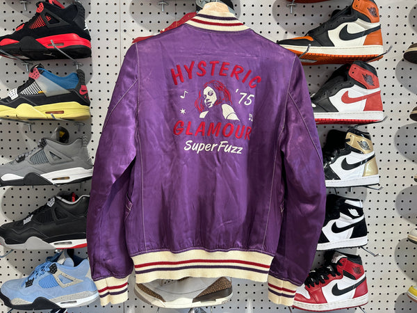 USED Hysteric  Glamour '75 SuperFuzz Varsity Satin Bomber - Purple Size Medium