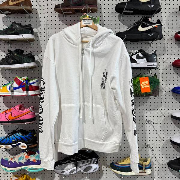 NEW Chrome Hearts Vertical Logo Zip Up Hoodie - White Size Medium