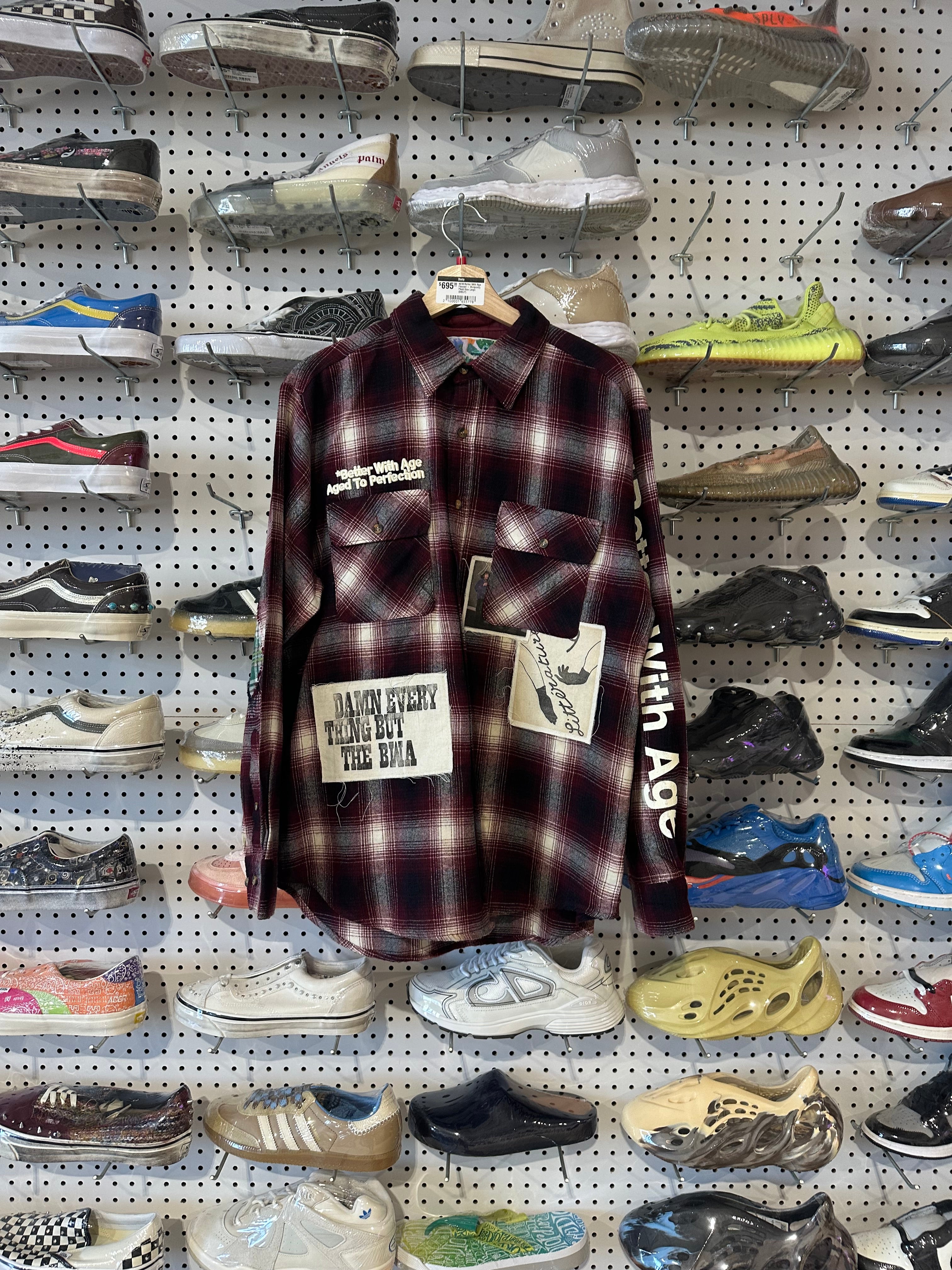 NEW Better With Age Flannel - Burgundy Plaid Size Large