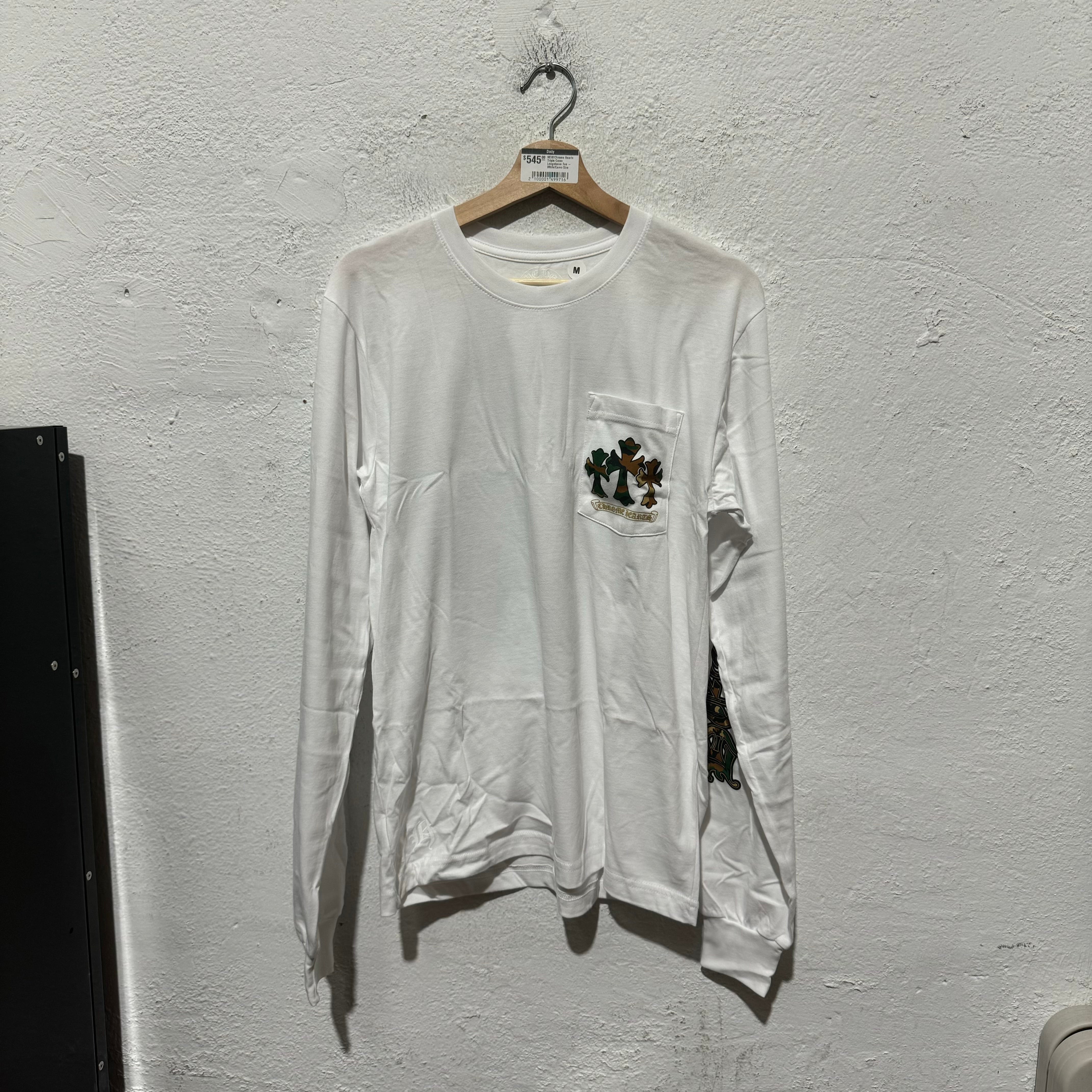 NEW Chrome Hearts Triple Cross Longsleeve Tee - White/Camo Size Medium