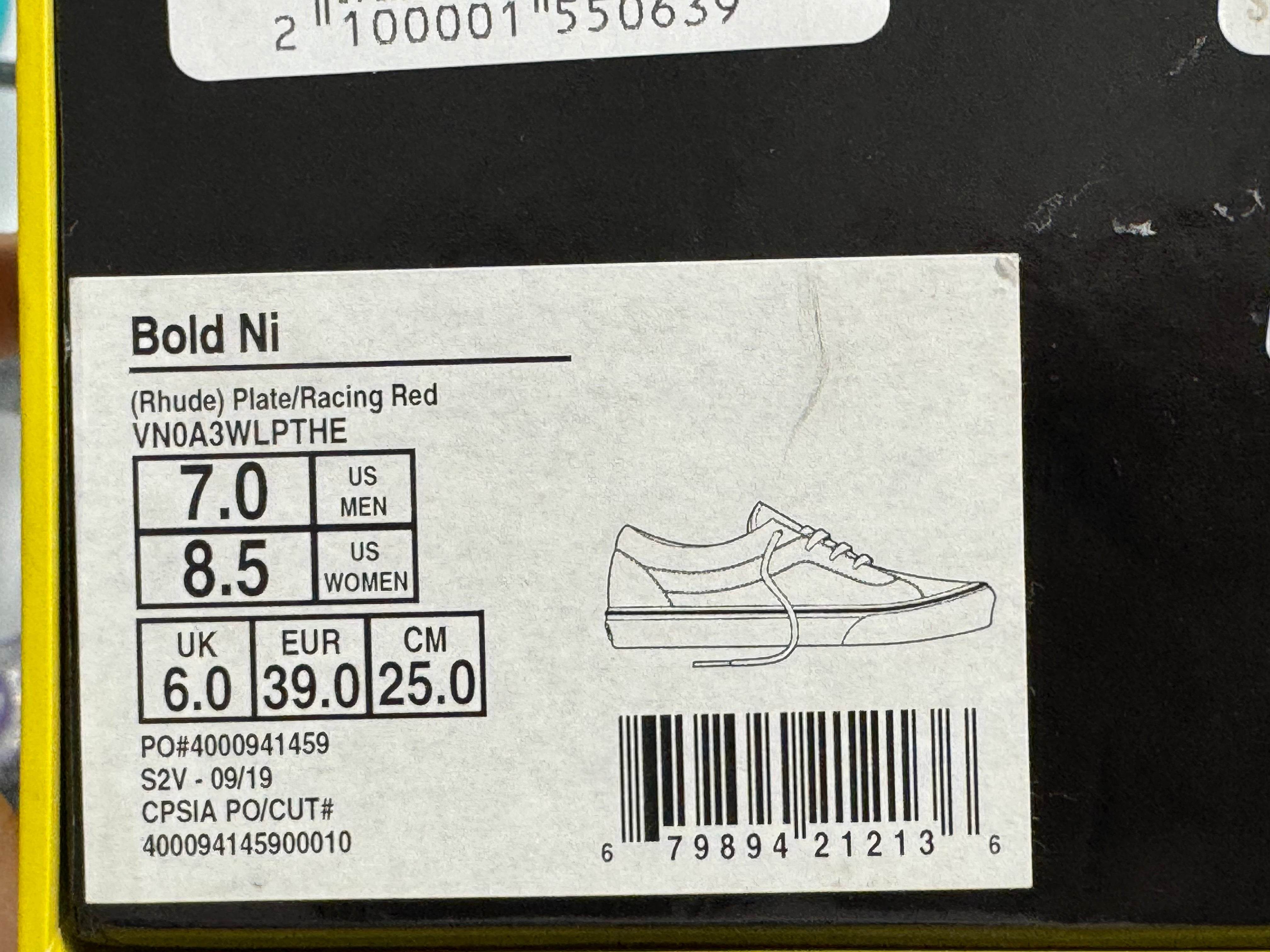 Vans Bold Ni -Rhude Red Size 7