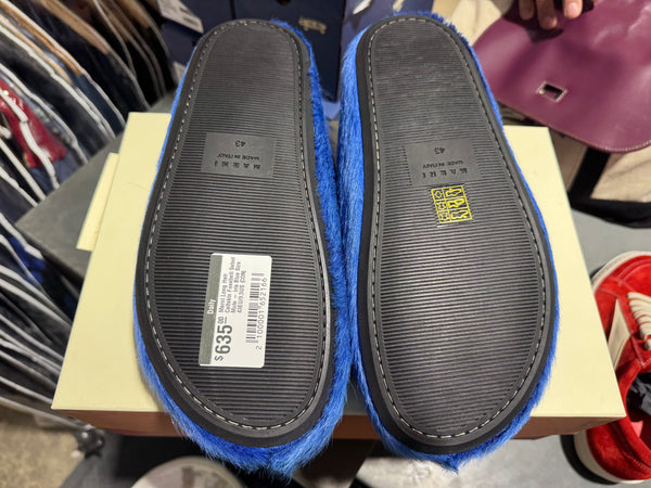 Marni Long Hair Calfskin Fussbett Sabot Mule - Iris Blue Size 43EU/9.5US