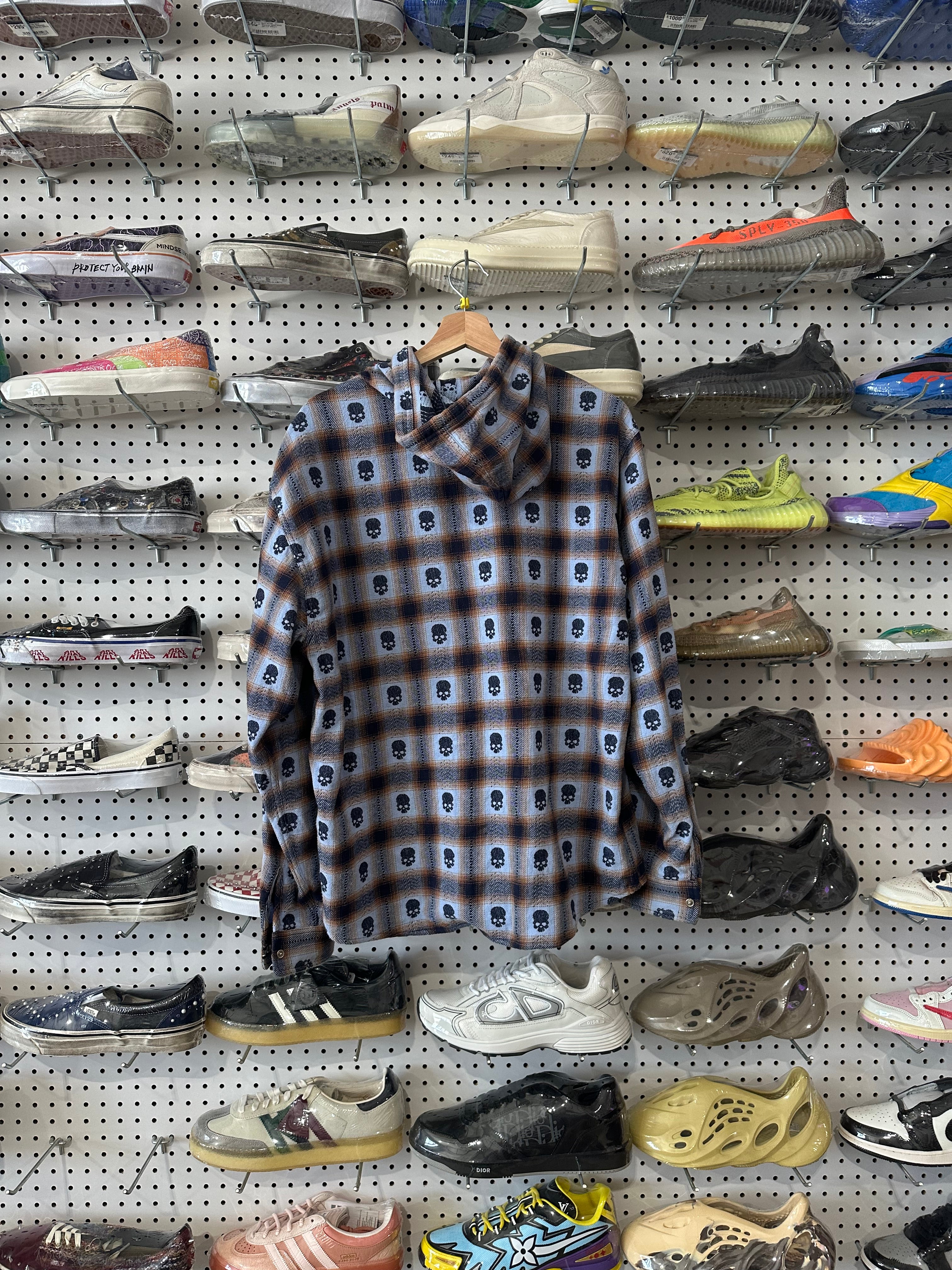 USED Supreme NUMBERNINE Hooded Flannel - Blue Size Medium