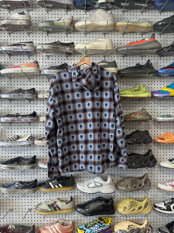 USED Supreme NUMBERNINE Hooded Flannel - Blue Size Medium