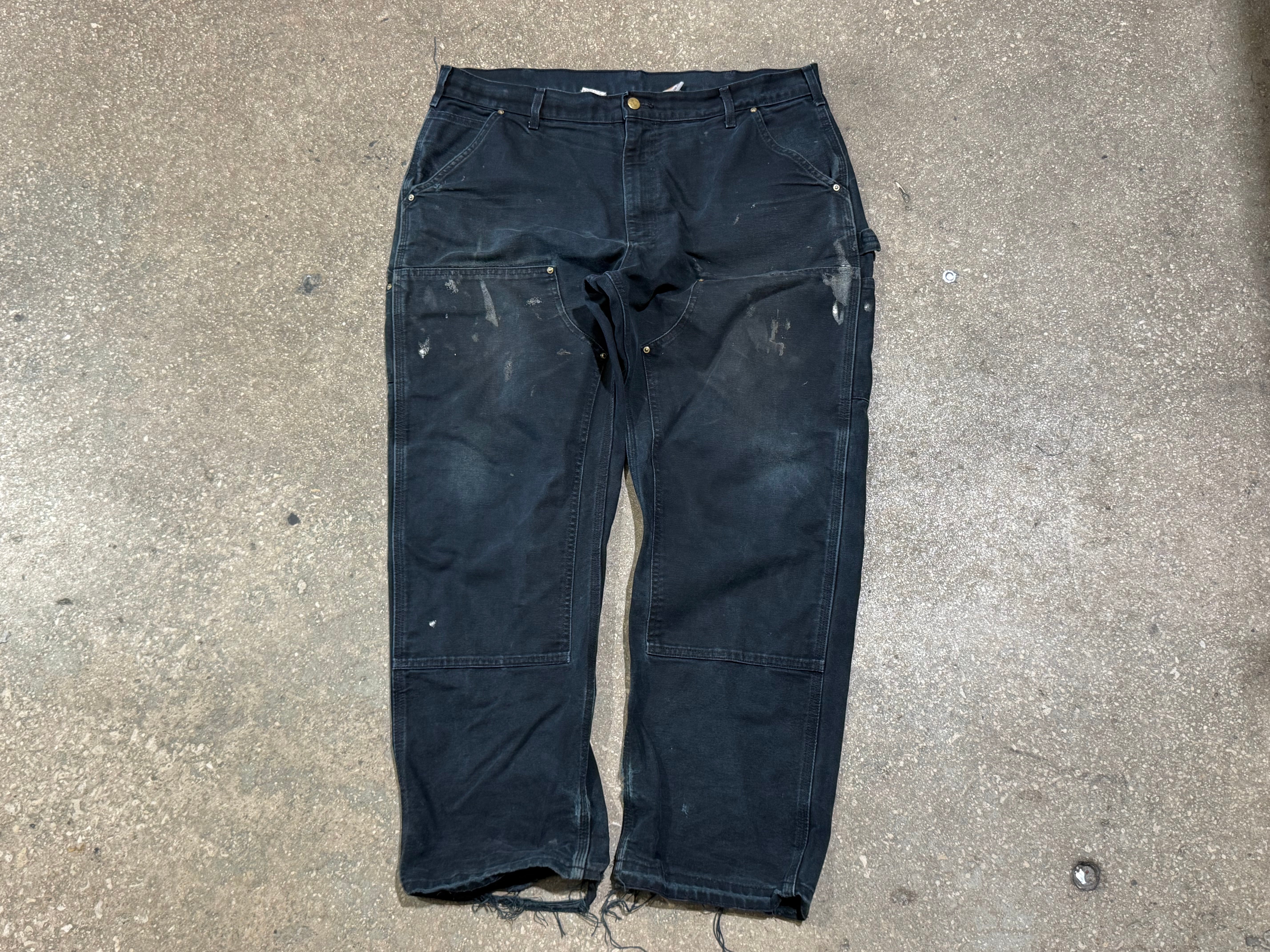 USED Distressed Carhartt Double Knee Carpenter Pants - Black Size 38x30