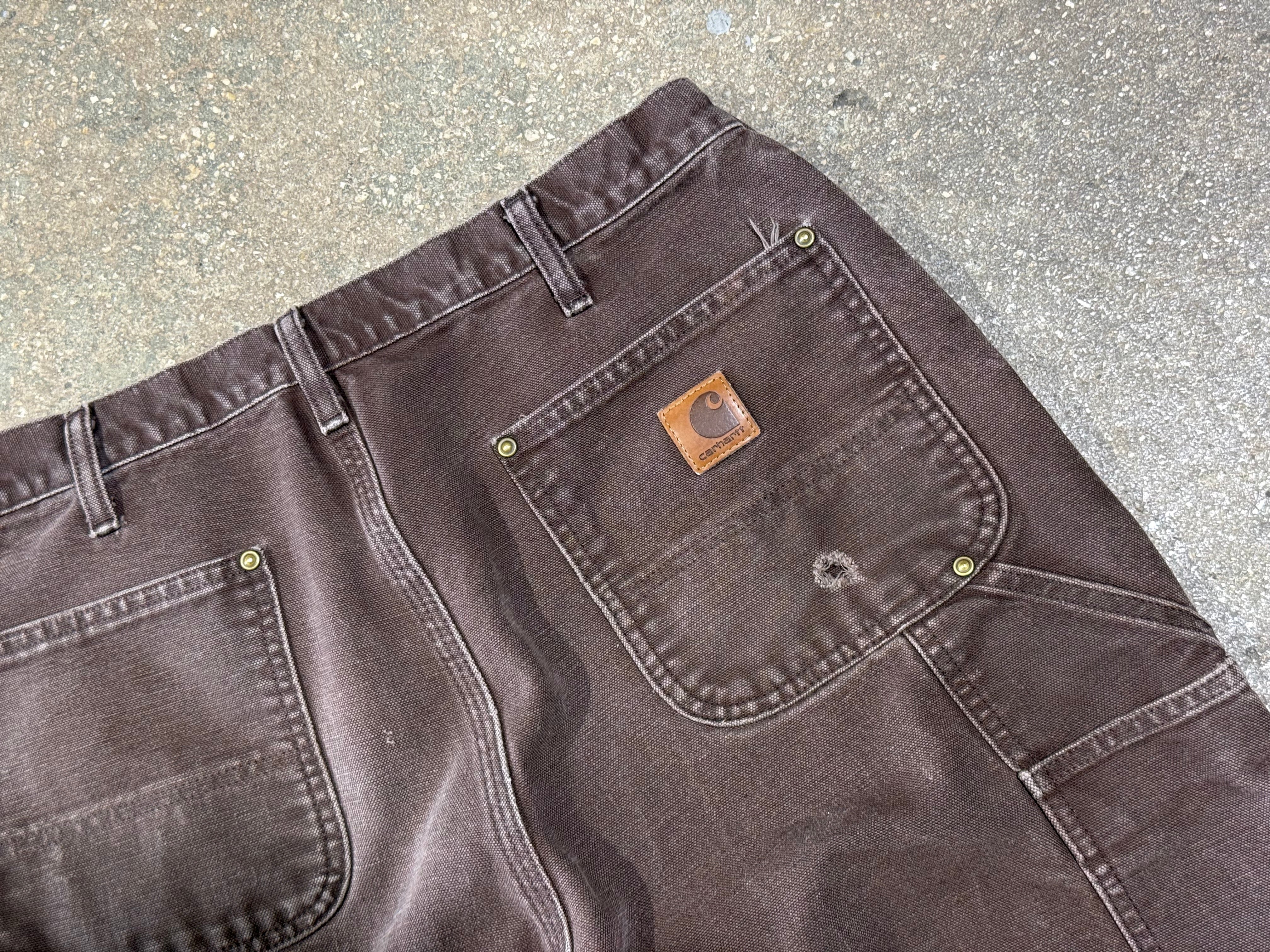 USED Distressed Carharrt Double Knee Pants - Brown Size 34x33