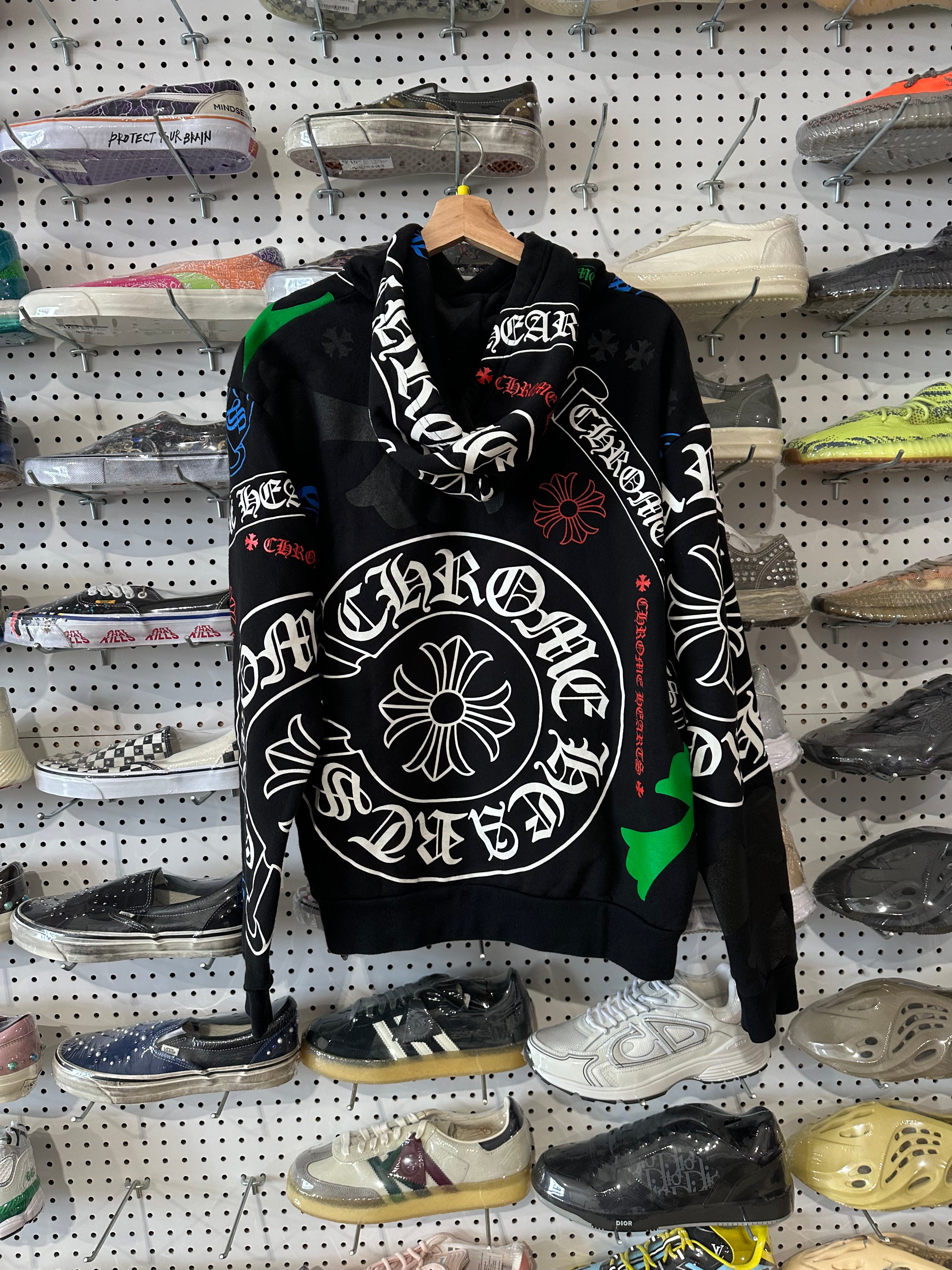 USED Chrome Hearts All Over Print Hoodie - Black/Multi Size Medium