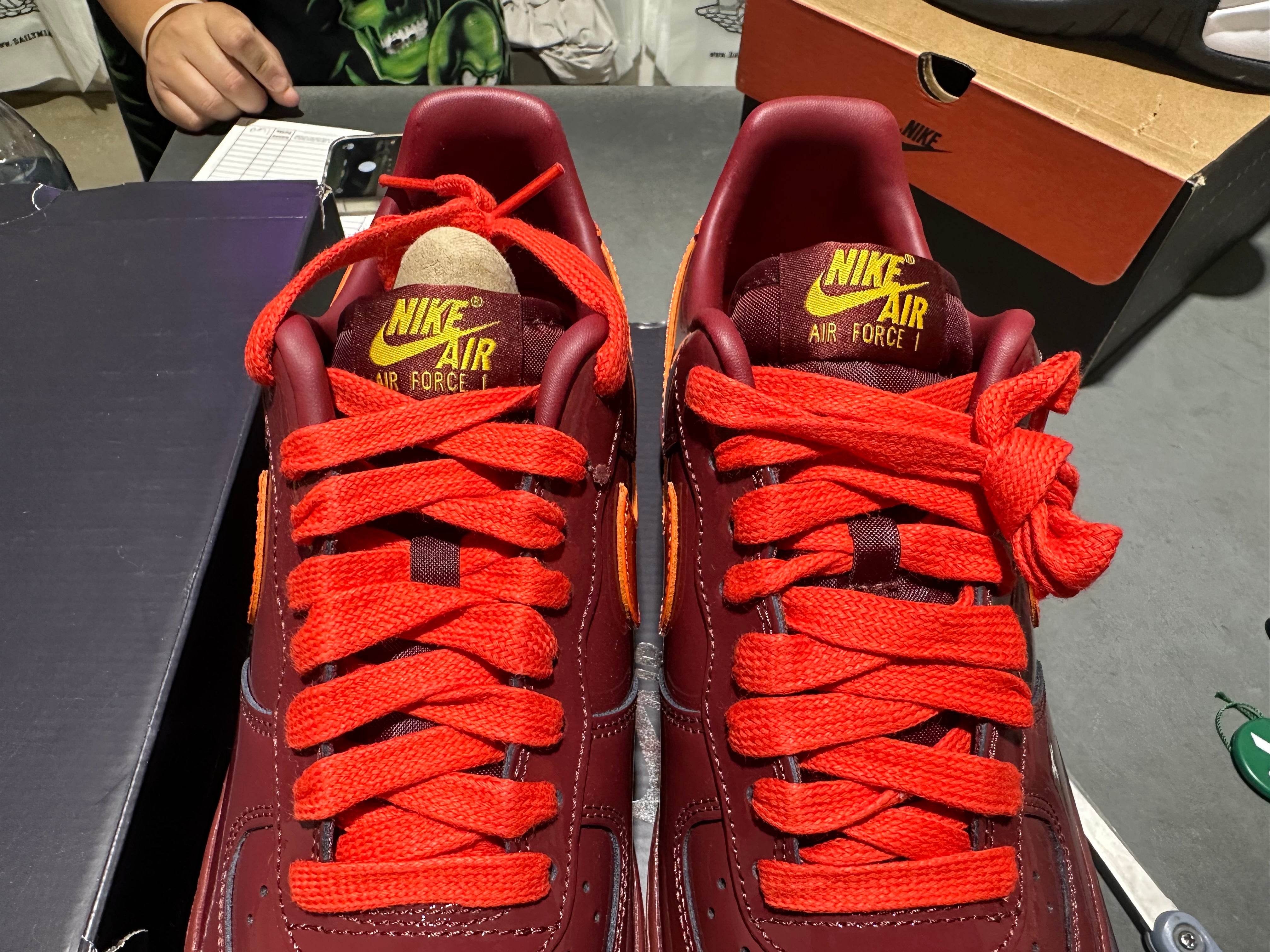 Nike Air Force 1 Low Patent Leather - Dark Team Red Safety Orange Size 9
