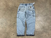 USED Distressed Carhartt Flannel Lined Denim - Light Wash Size 32x31