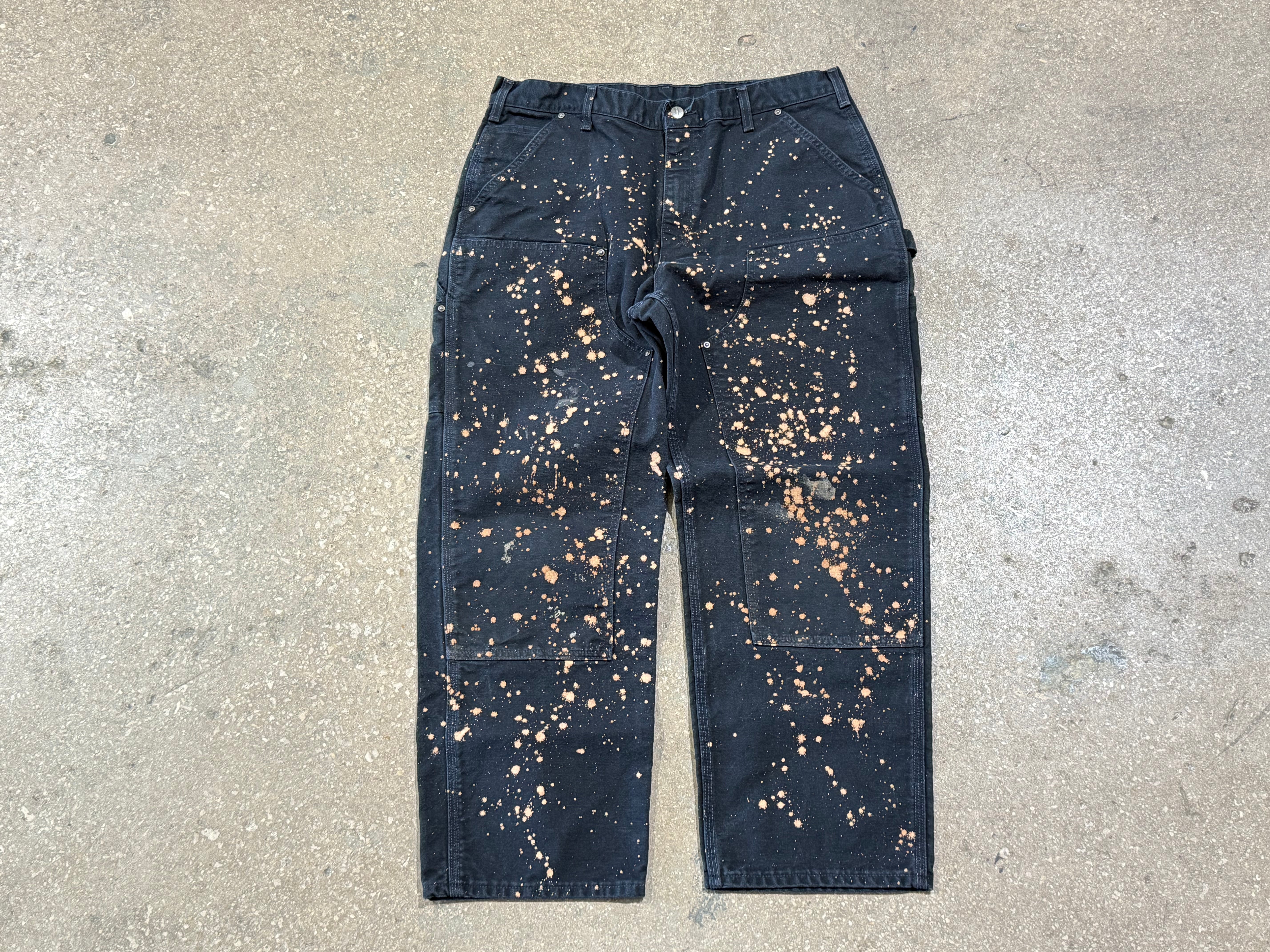 USED Carhartt Bleached Out Double Knee Carpenter Pants - Black Size 34x30