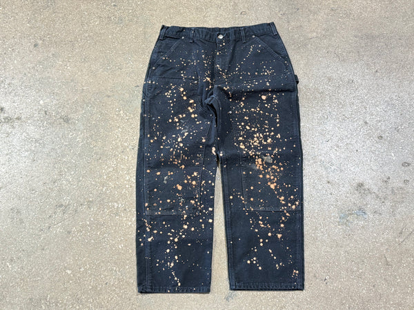 USED Carhartt Bleached Out Double Knee Carpenter Pants - Black Size 34x30