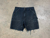 USED Distressed Carhartt Double Knee Shorts - Black Size 34