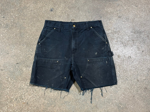 USED Distressed Carhartt Double Knee Shorts - Black Size 34