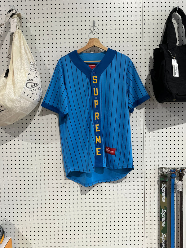 Clean Supreme Vertical Logo Baseball Jersey - Blue/yellow Size Medium